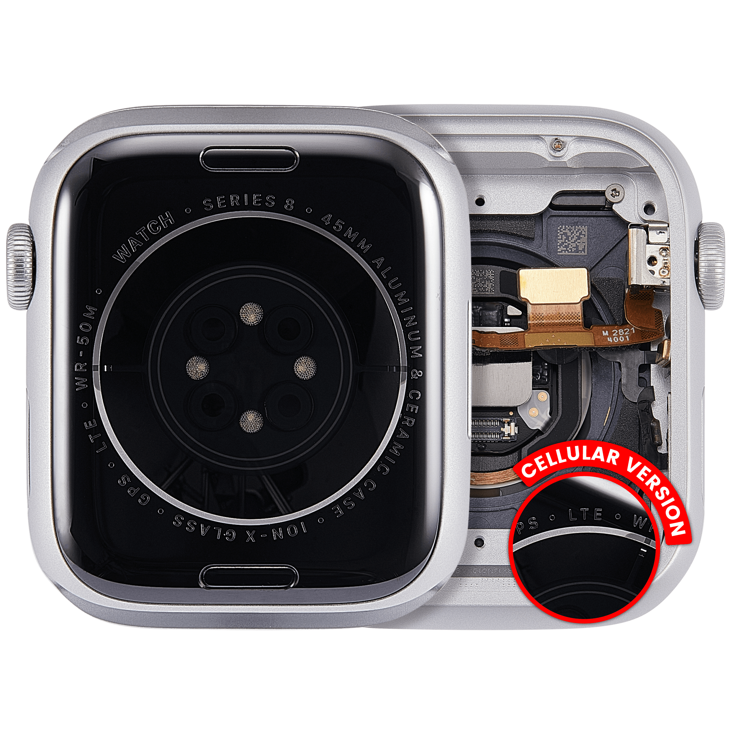 Backcover/Rahmen Compatible für Watch Series 8 (45MM) (gebrauchter OEM-Ausbau, Qualität A) (Cellular Version) (Aluminum / Silver)
