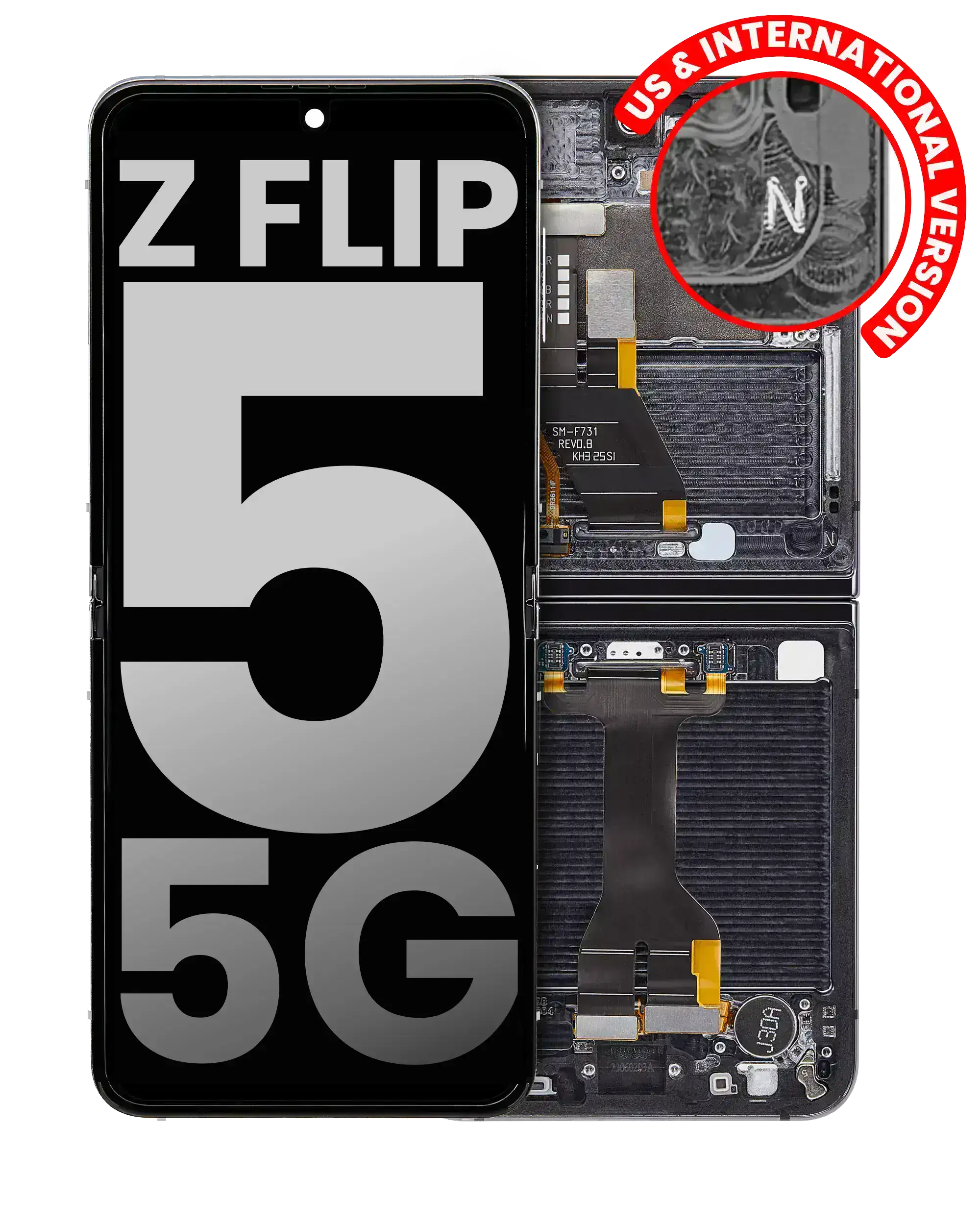 Inner OLED-Display mit Rahmen für Samsung Galaxy Z Flip 5 5G (US & International) (gebrauchter OEM-Ausbau, Qualität B/C) (Graphite)