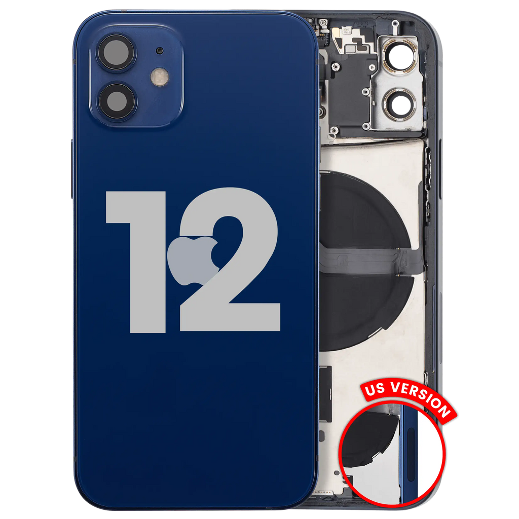 Backcover/Rahmen mit Small Parts für iPhone 12 (US-Version) (gebrauchter OEM-Ausbau, Qualität B) (Blau)
