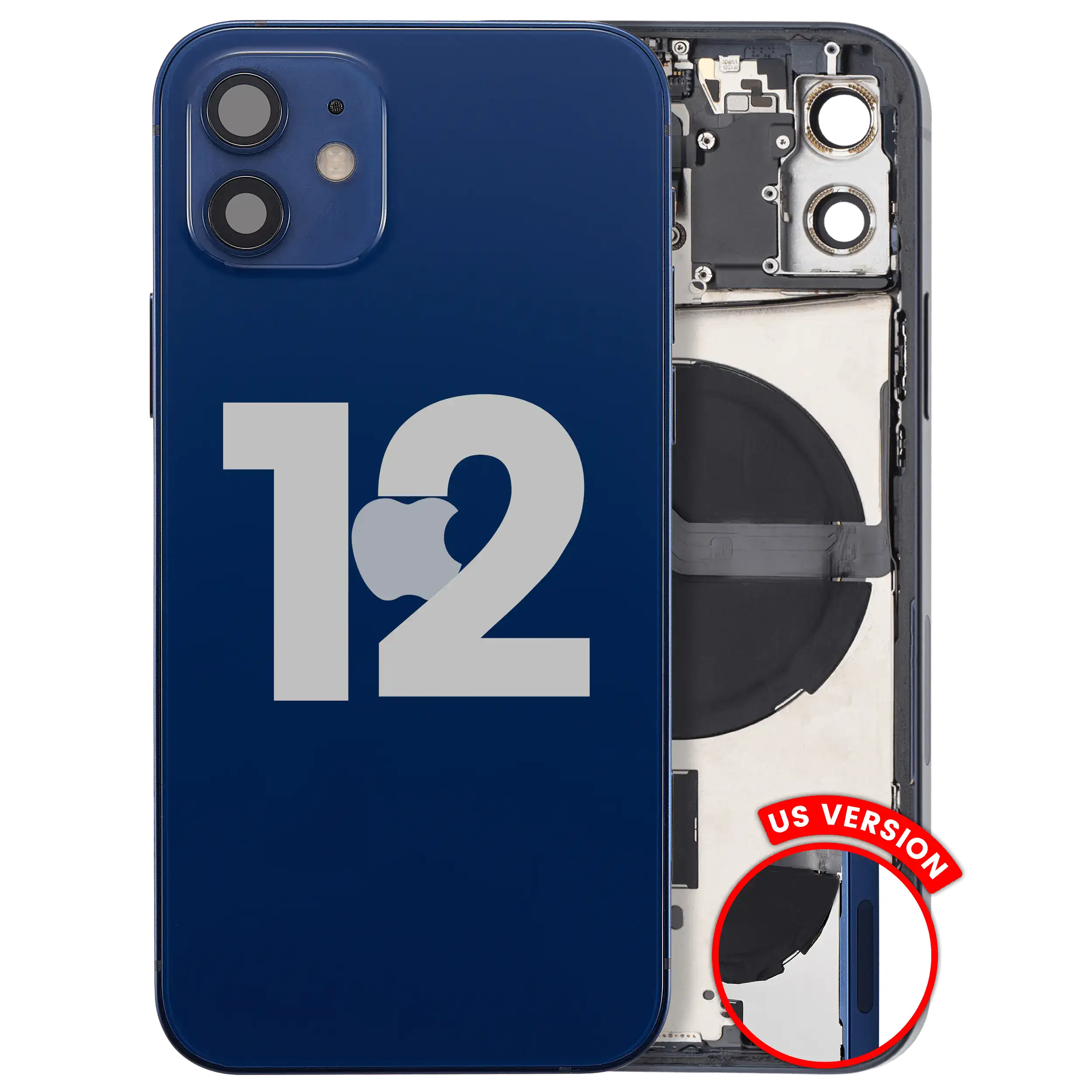 Backcover/Rahmen mit Small Parts für iPhone 12 (US-Version) (gebrauchter OEM-Ausbau, Qualität B) (Blau)