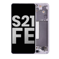 OLED-Display mit Rahmen für Samsung Galaxy S21 FE 5G (US & International) (gebrauchter OEM-Ausbau, Qualität B/C) (Lavender)