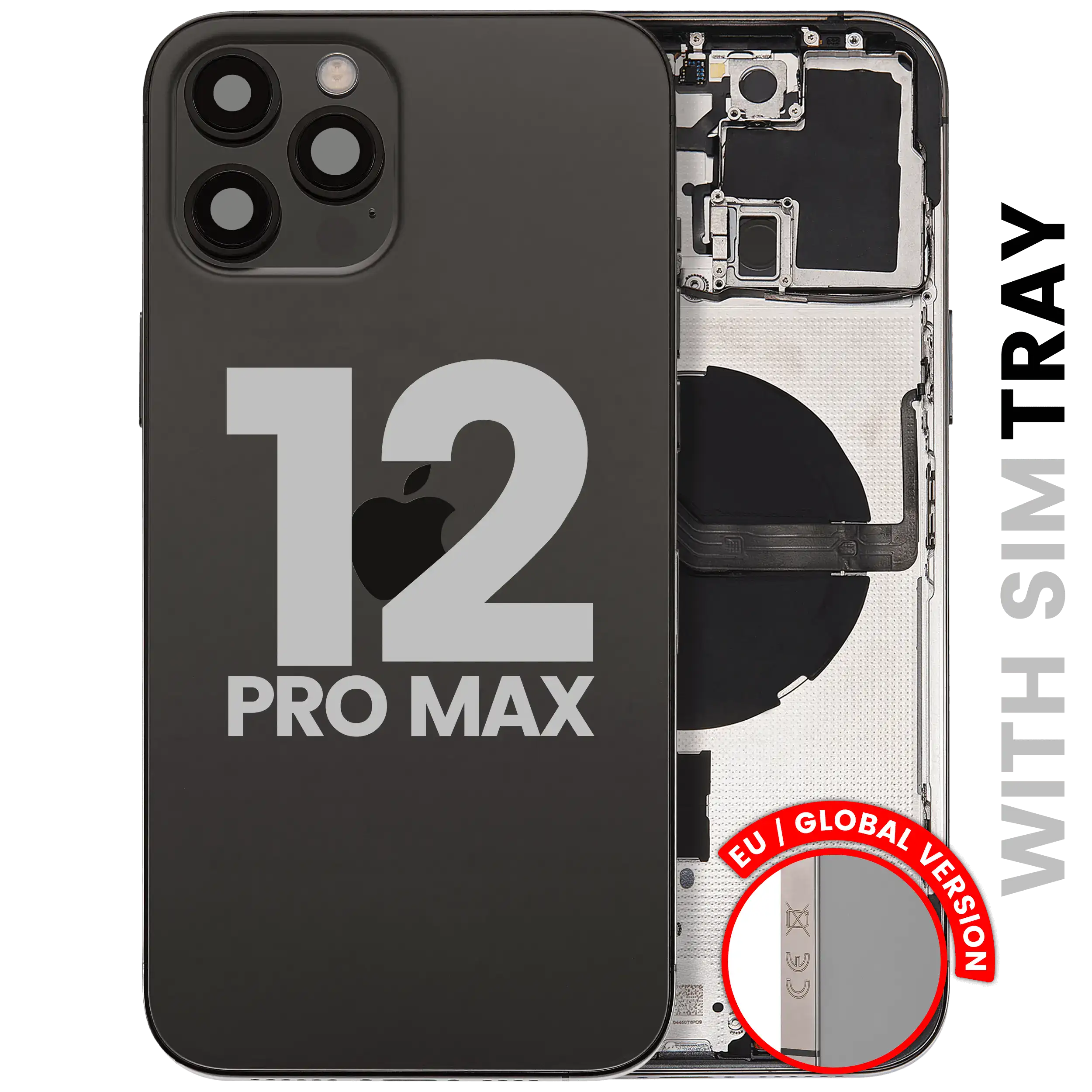 Backcover/Rahmen mit Small Parts für iPhone 12 Pro Max (EU / Global Version) (gebrauchter OEM-Ausbau, Qualität B) (Graphite)