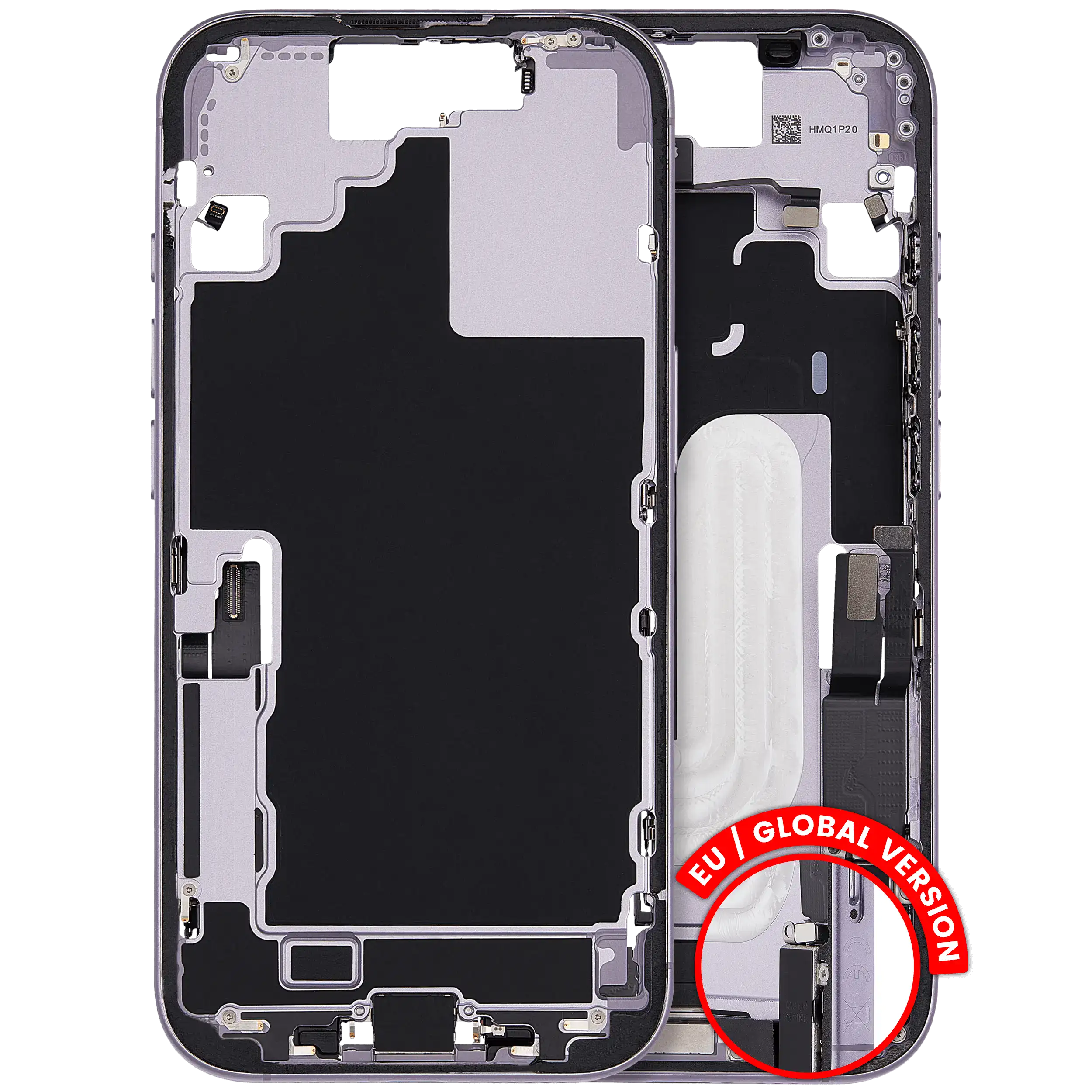 Midframe/Rahmen mit Ladebuchse Flex & Small Parts für iPhone 17 (EU / Global Version) (gebrauchter OEM-Ausbau, Qualität A) (Lavender)