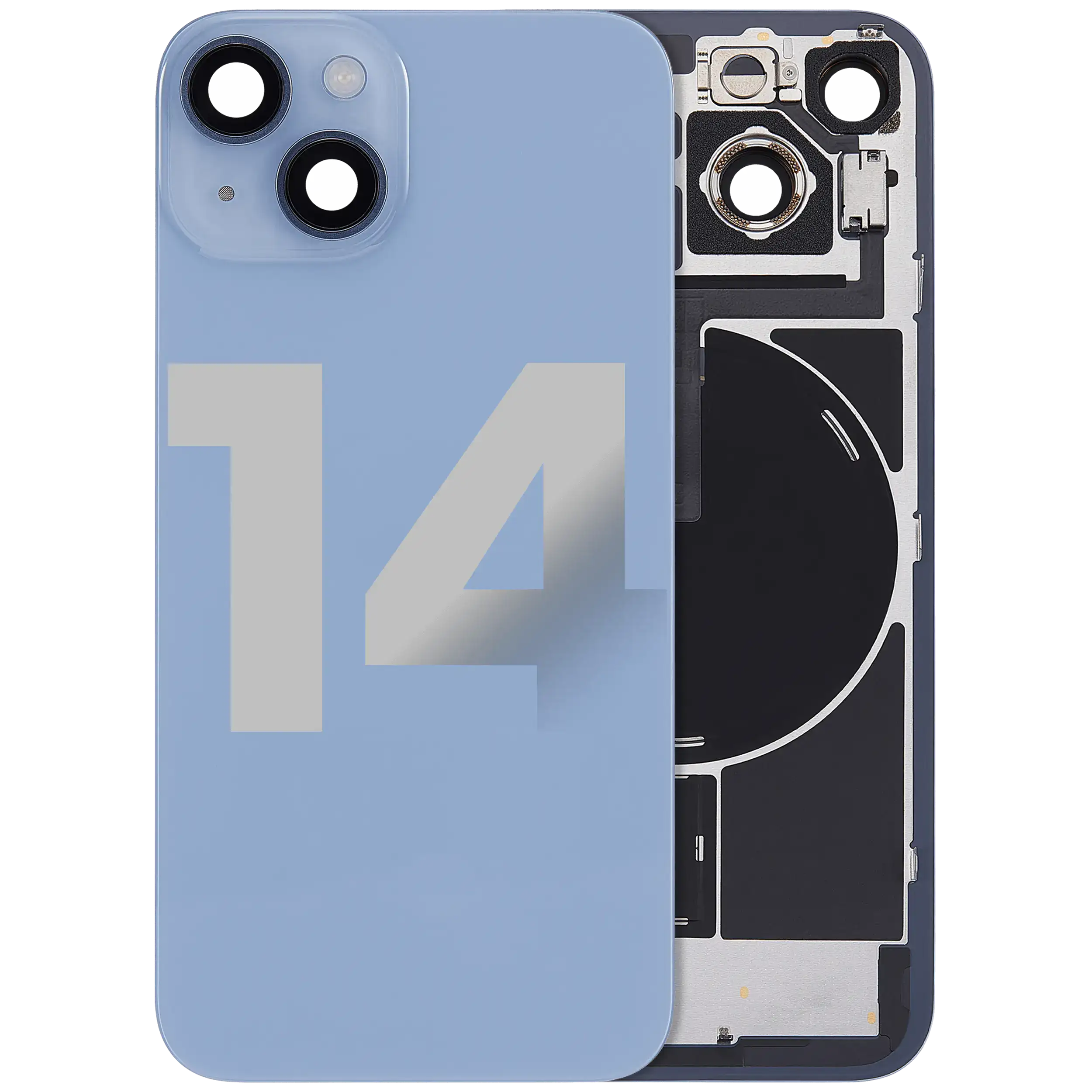 Backcover mit MagSafe Magnet & NFC & Blitz-Flexkabel für iPhone 14 (gebrauchter OEM-Ausbau, Qualität A) (Blau)