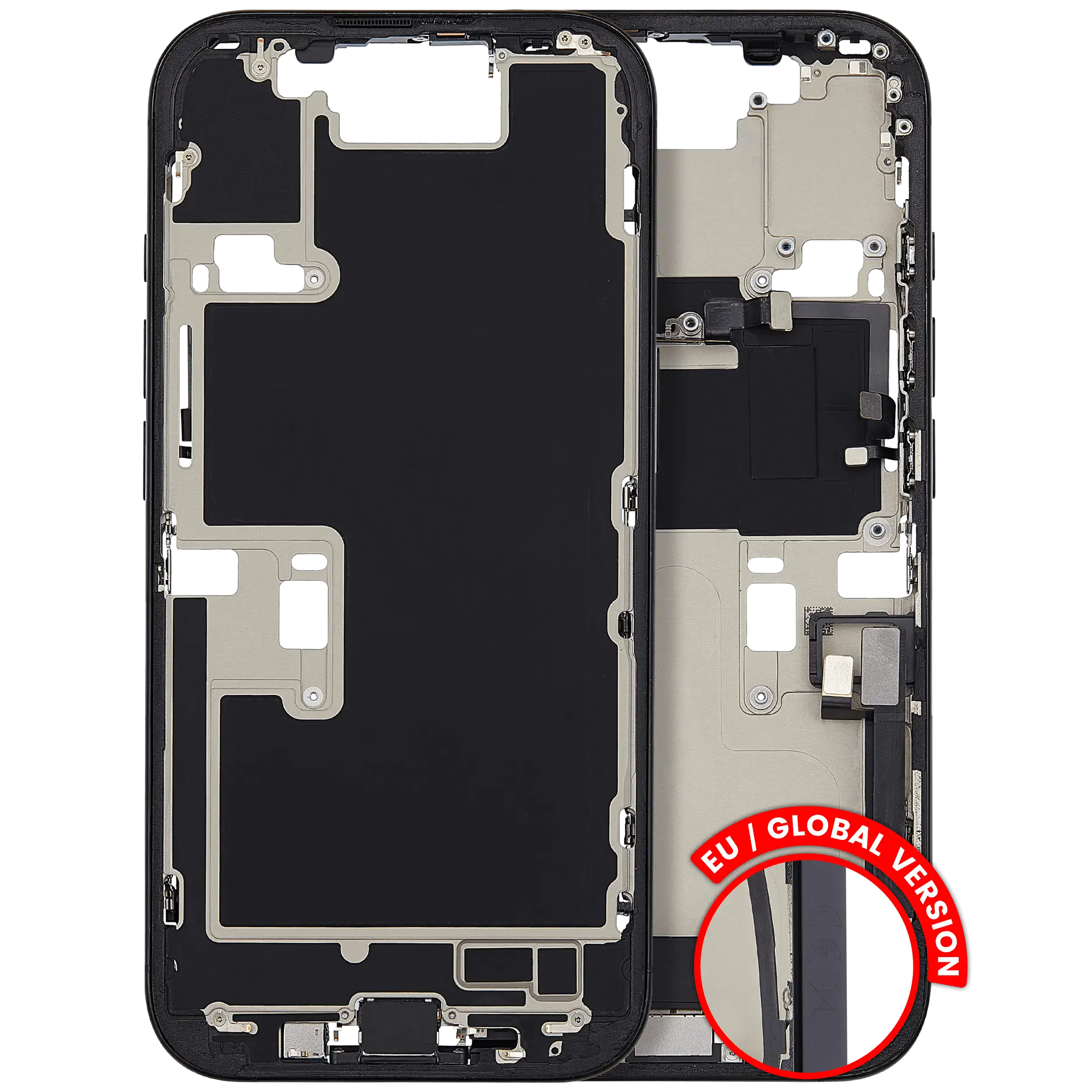 Midframe/Rahmen mit Ladebuchse Flex & Small Parts für iPhone 16 Pro (EU / Global Version) (gebrauchter OEM-Ausbau, Qualität A) (Schwarz Titanium)