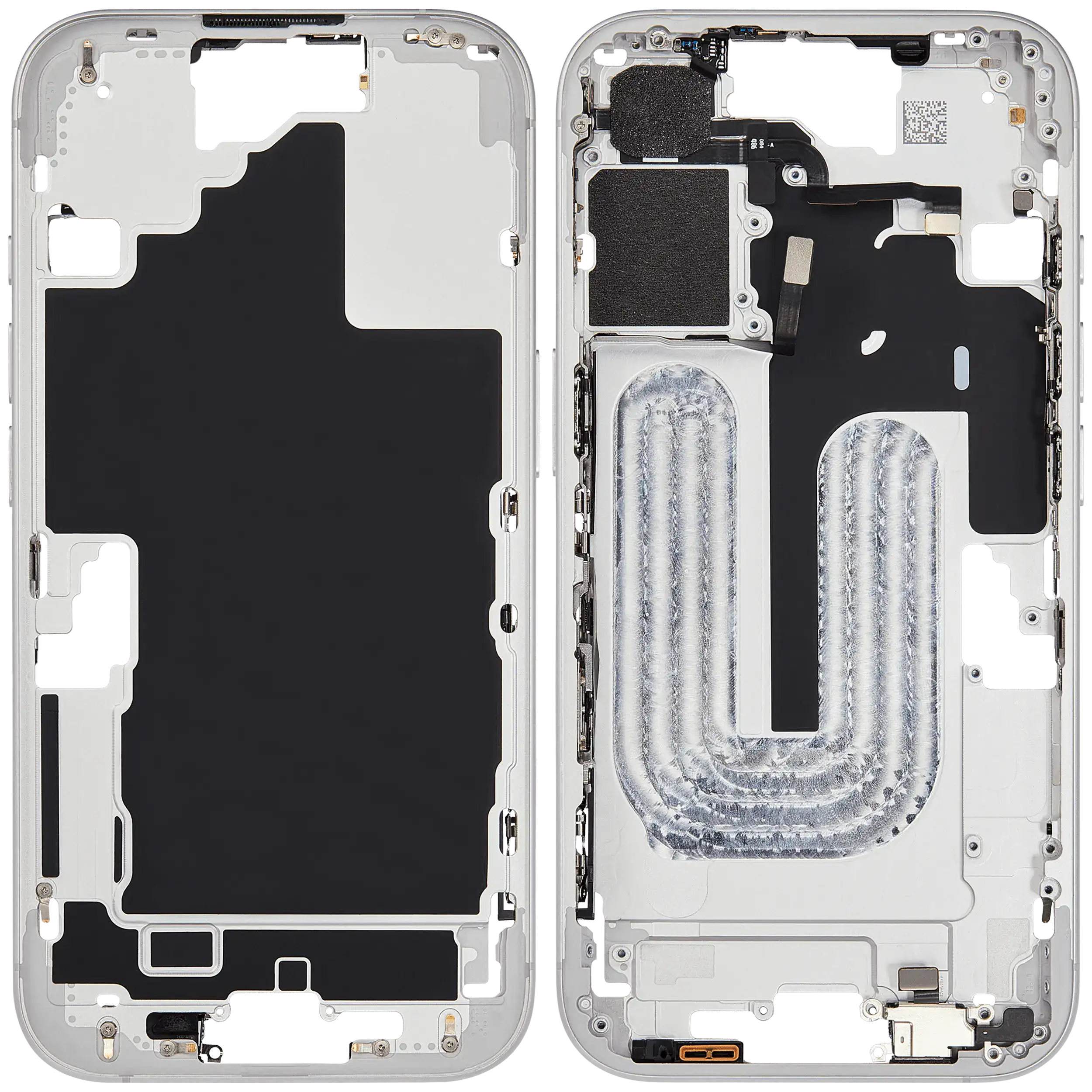 Midframe/Rahmen mit Small Parts für iPhone 16 (EU / Global Version) (gebrauchter OEM-Ausbau, Qualität A) (Weiß)
