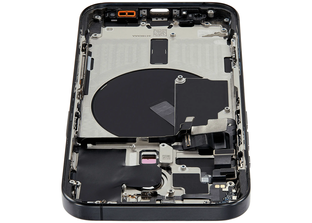 Backcover/Rahmen mit Small Parts für iPhone 15 Pro (US-Version) (gebrauchter OEM-Ausbau, Qualität B) (Schwarz Titanium)