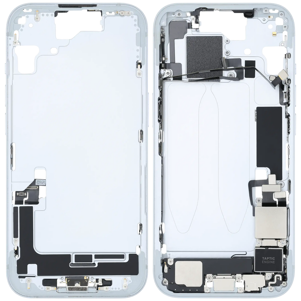 Midframe/Rahmen mit Ladebuchse Flex & Small Parts für iPhone 15 (US-Version) (gebrauchter OEM-Ausbau, Qualität C) (Blau)