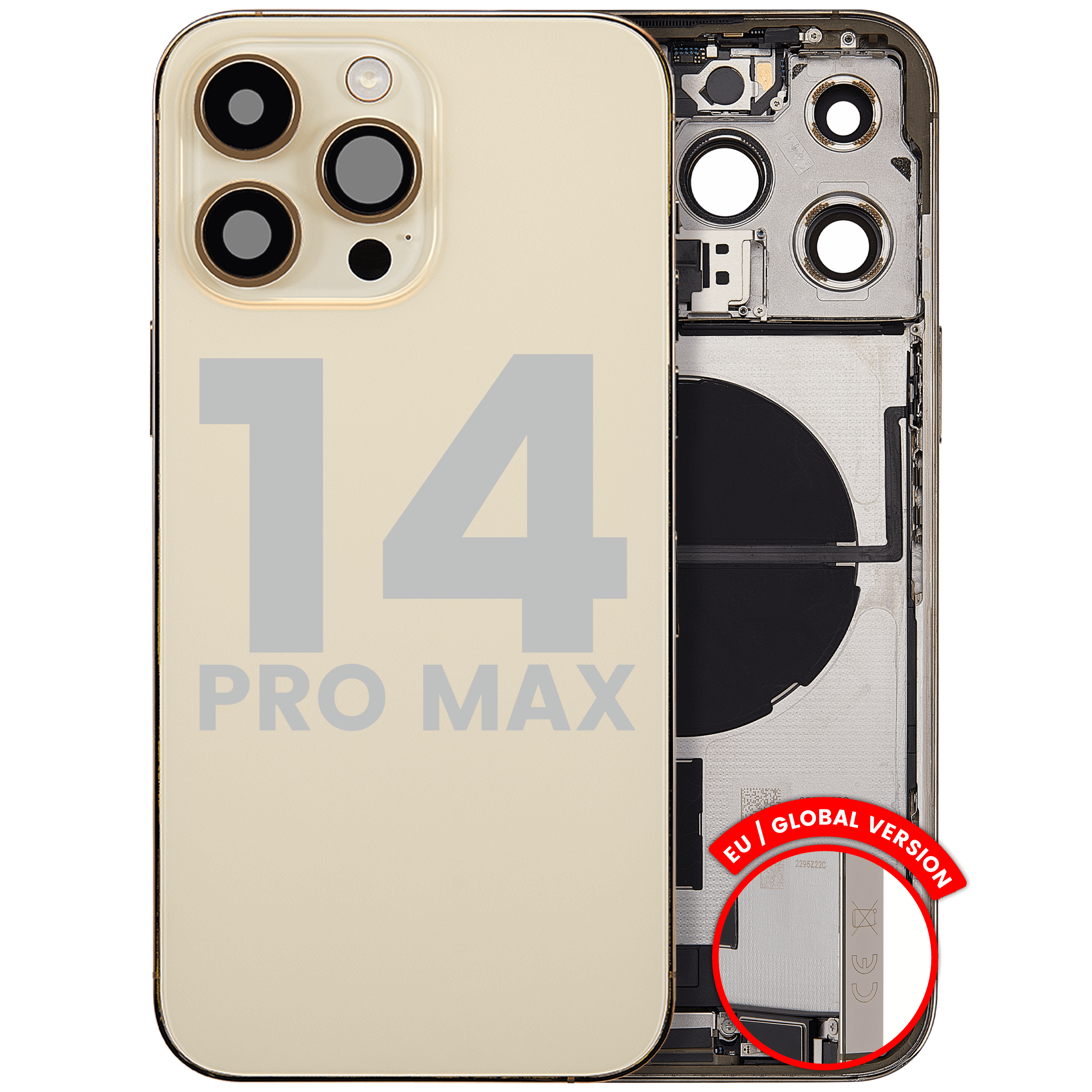 Backcover/Rahmen mit Ladebuchse Flex & Small Parts für iPhone 14 Pro Max (EU / Global Version) (gebrauchter OEM-Ausbau, Qualität C) (Gold)