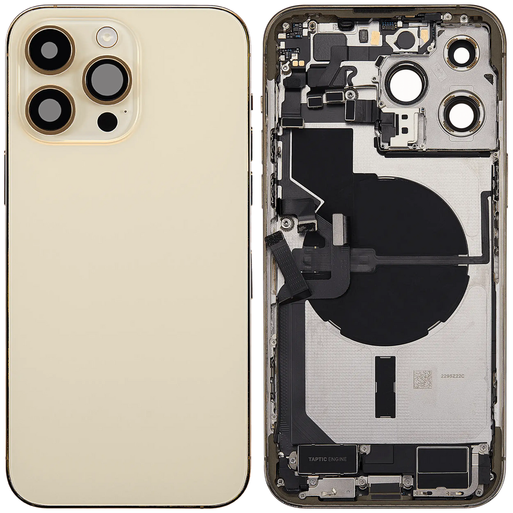 Backcover/Rahmen mit Ladebuchse Flex & Small Parts für iPhone 14 Pro Max (EU / Global Version) (gebrauchter OEM-Ausbau, Qualität C) (Gold)