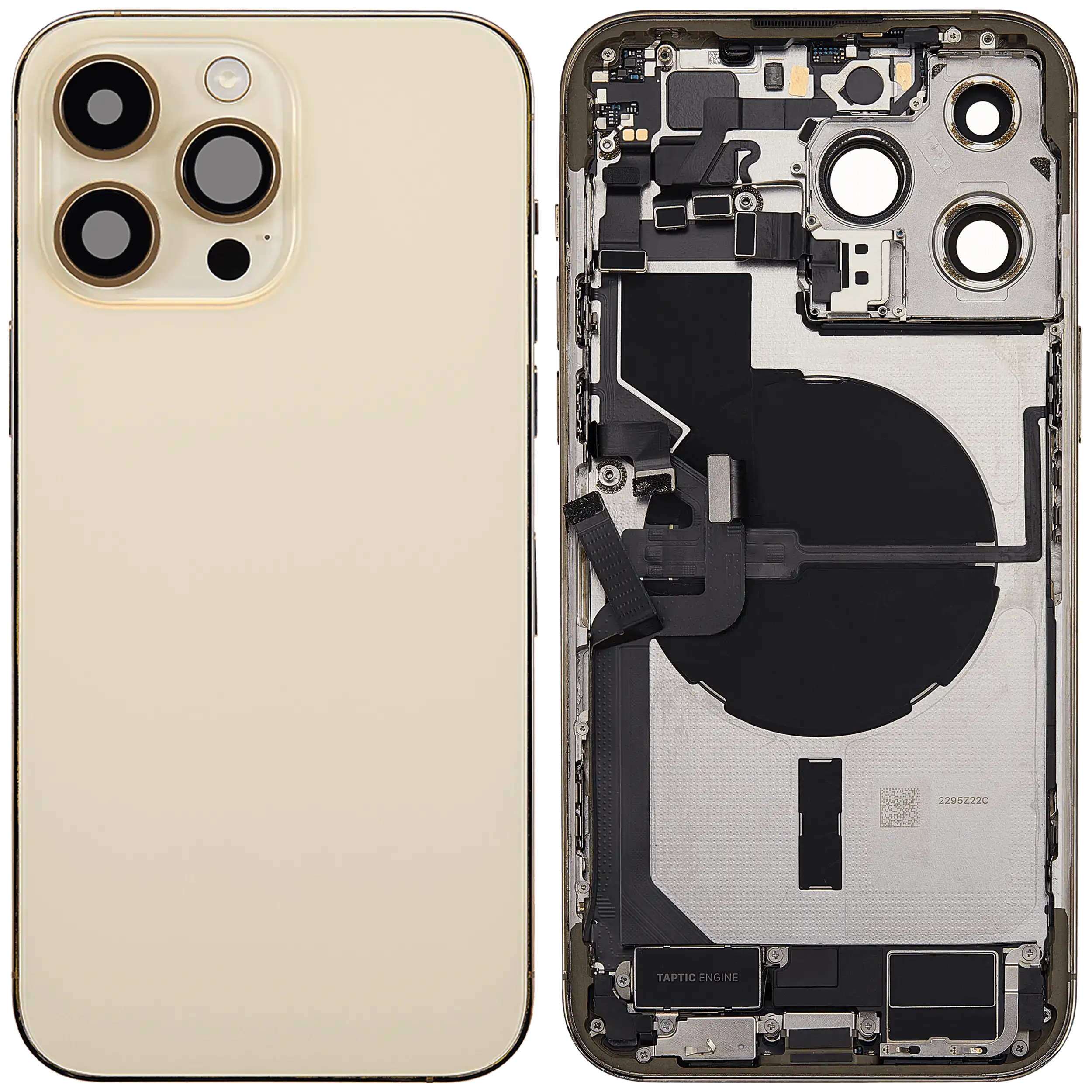 Backcover/Rahmen mit Ladebuchse Flex & Small Parts für iPhone 14 Pro Max (EU / Global Version) (gebrauchter OEM-Ausbau, Qualität C) (Gold)