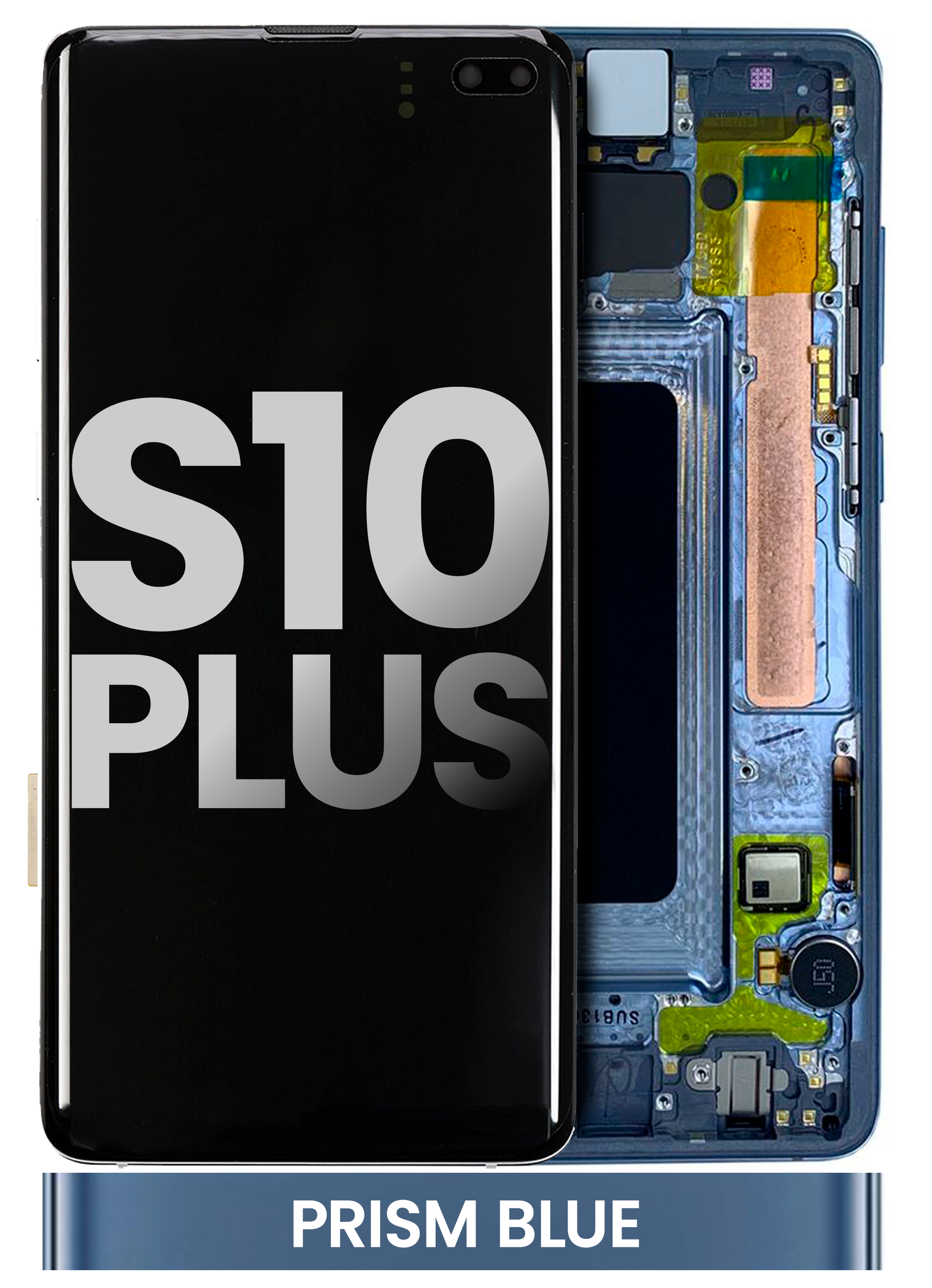 OLED-Display mit Rahmen für Samsung Galaxy S10 Plus (gebrauchter OEM-Ausbau, Qualität B/C) (Prism Blue)