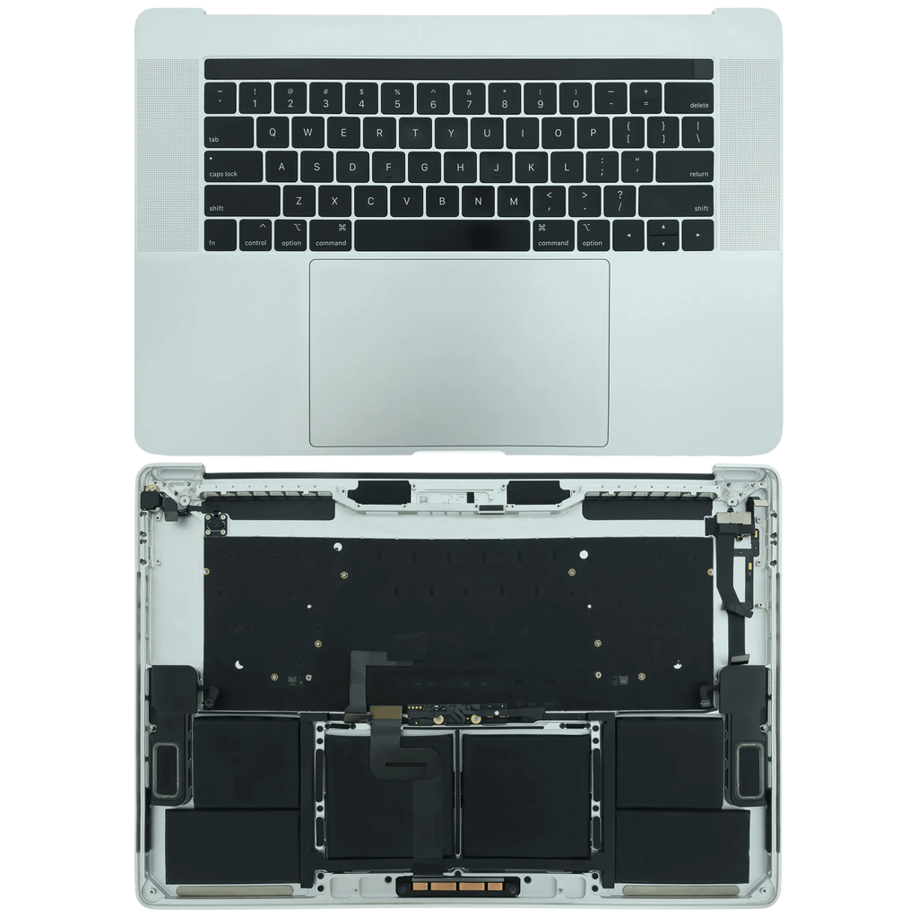 Top Case mit Akku and Keyboard (ANSI US) für MacBook Pro 15" A1990 (2018-2019) (gebrauchter OEM-Ausbau, Qualität B/C) (Silber)