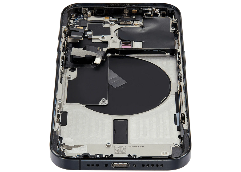 Backcover/Rahmen mit Small Parts für iPhone 15 Pro (US-Version) (gebrauchter OEM-Ausbau, Qualität B) (Schwarz Titanium)