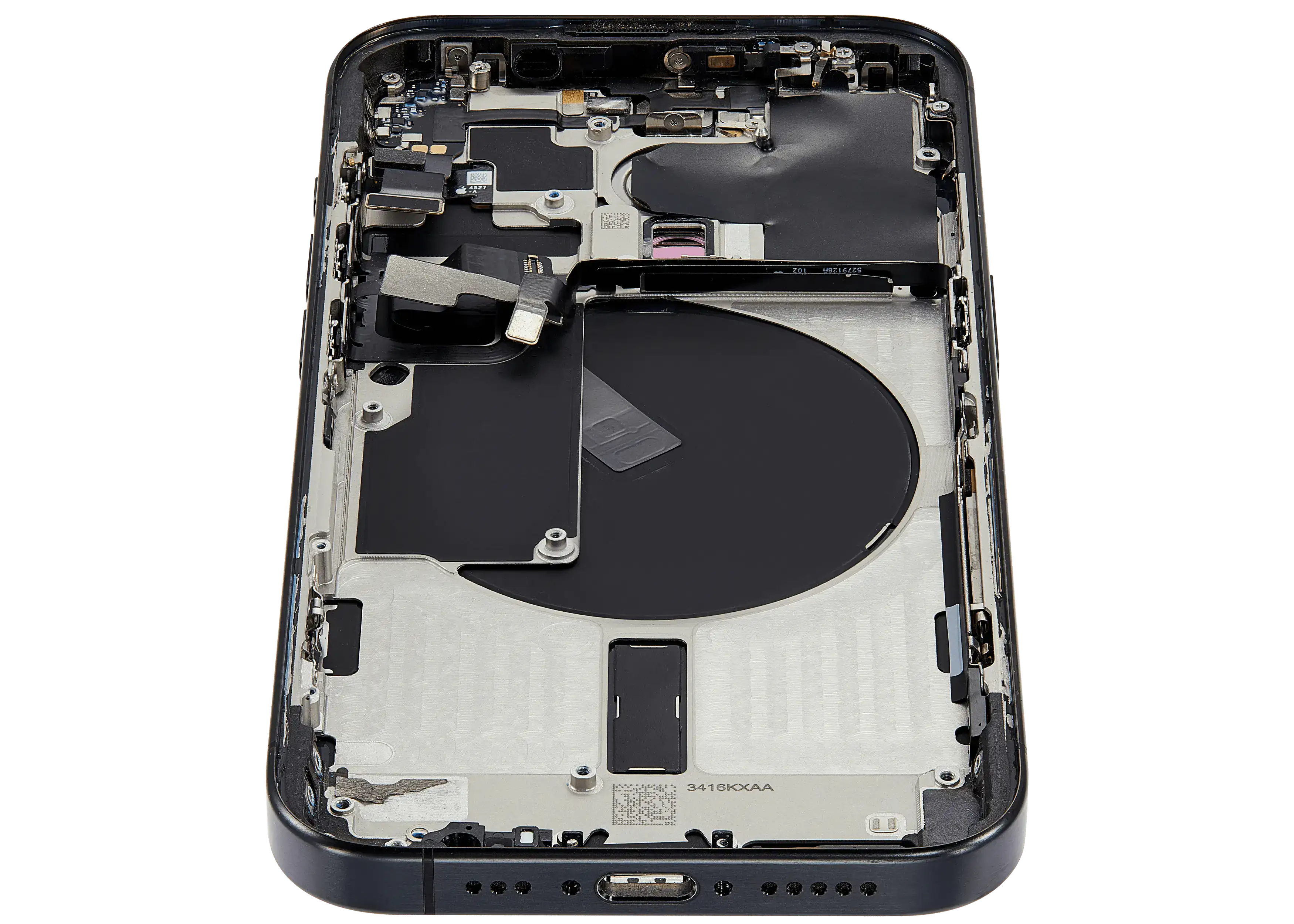 Backcover/Rahmen mit Small Parts für iPhone 15 Pro (US-Version) (gebrauchter OEM-Ausbau, Qualität B) (Schwarz Titanium)