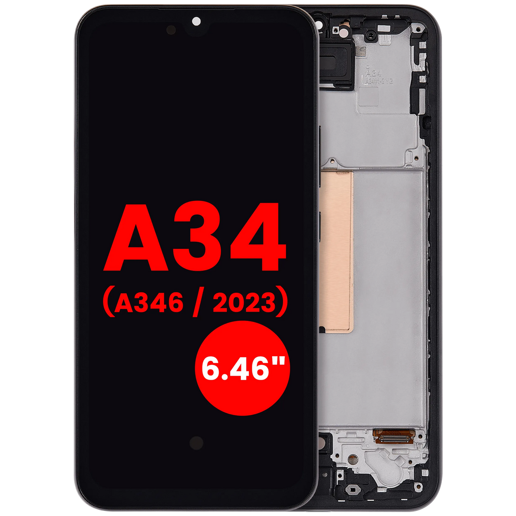 OLED-Display mit Rahmen für Samsung Galaxy A34 5G (A346 / 2023) (6.46") (Aftermarket Plus) (Graphite)