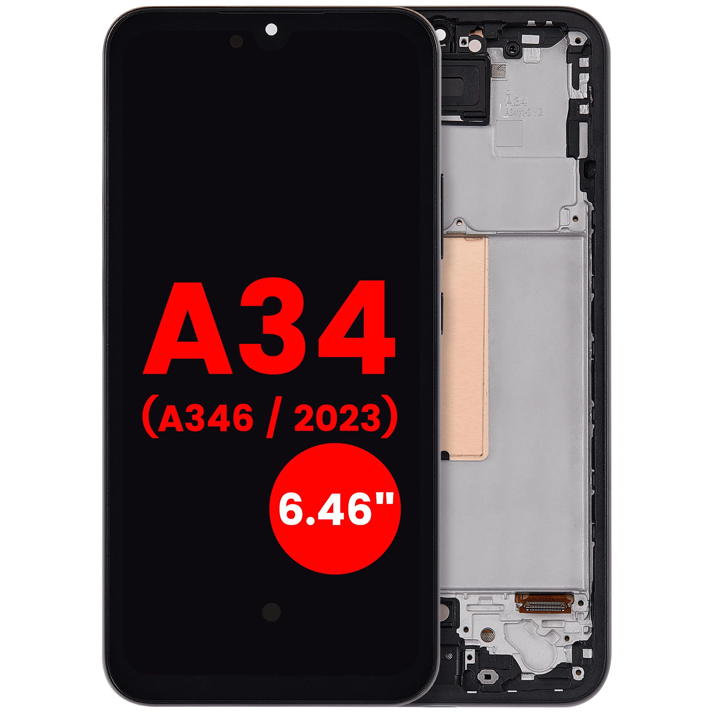 OLED-Display mit Rahmen für Samsung Galaxy A34 5G (A346 / 2023) (6.46") (Aftermarket Plus) (Graphite)