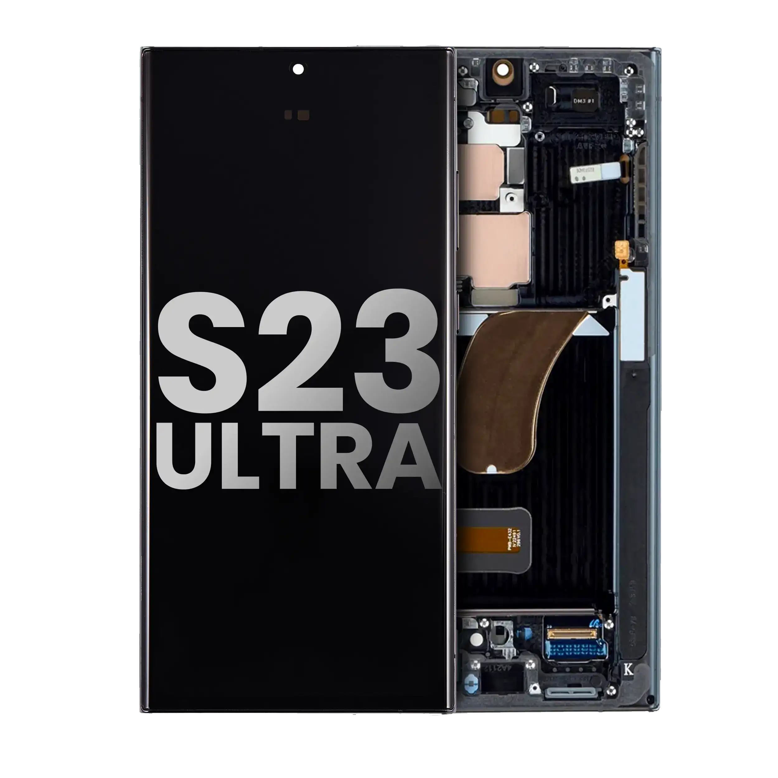 OLED-Display mit Rahmen für Samsung Galaxy S23 Ultra 5G (US & International) (gebrauchter OEM-Ausbau, Qualität A) (Phantom Black)