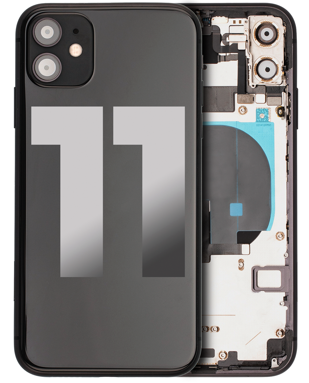 Backcover/Rahmen mit Small Components Pre-Installed für iPhone 11 (gebrauchter OEM-Ausbau, Qualität A) (Schwarz)