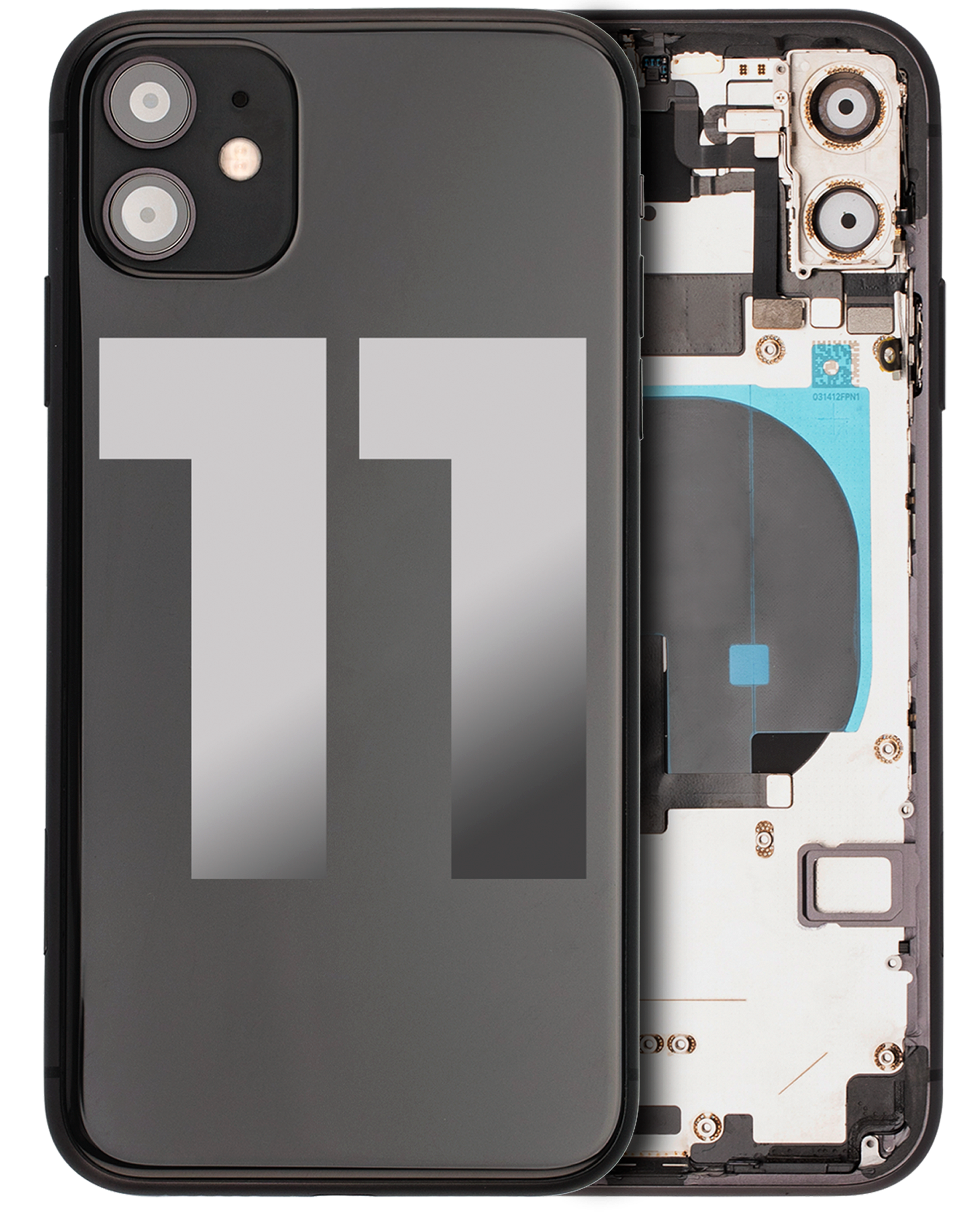 Backcover/Rahmen mit Small Components Pre-Installed für iPhone 11 (gebrauchter OEM-Ausbau, Qualität A) (Schwarz)