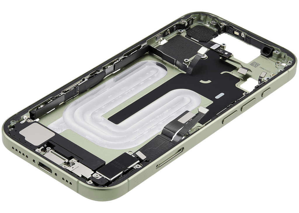 Midframe/Rahmen mit Ladebuchse Flex & Small Parts für iPhone 17 (EU / Global Version) (gebrauchter OEM-Ausbau, Qualität B) (Sage)
