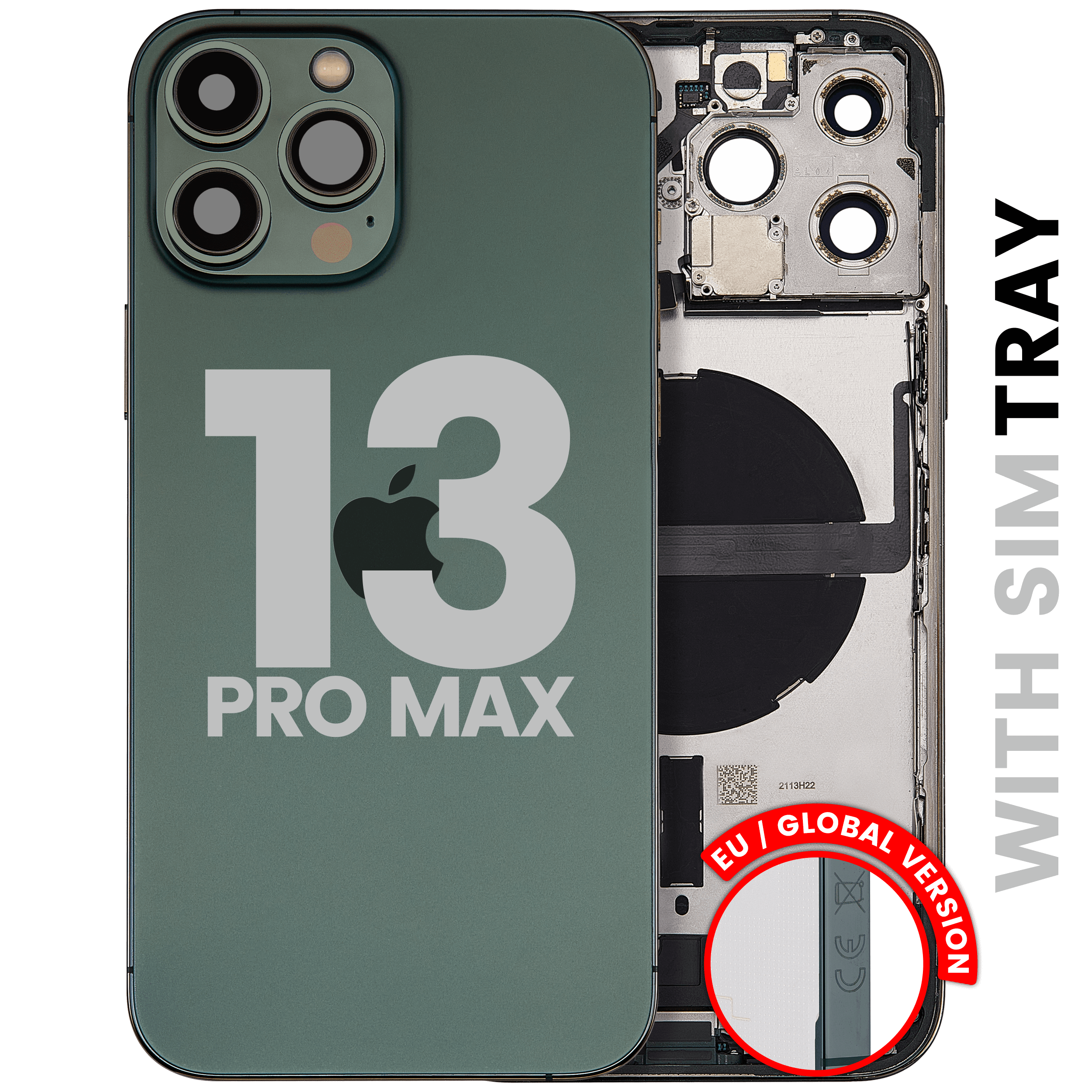 Back Cover/Frame with Charging Port Flex and Small Parts for iPhone 13 Pro Max (EU/Global Version, Alpine Green, used OEM removal, Quality B)