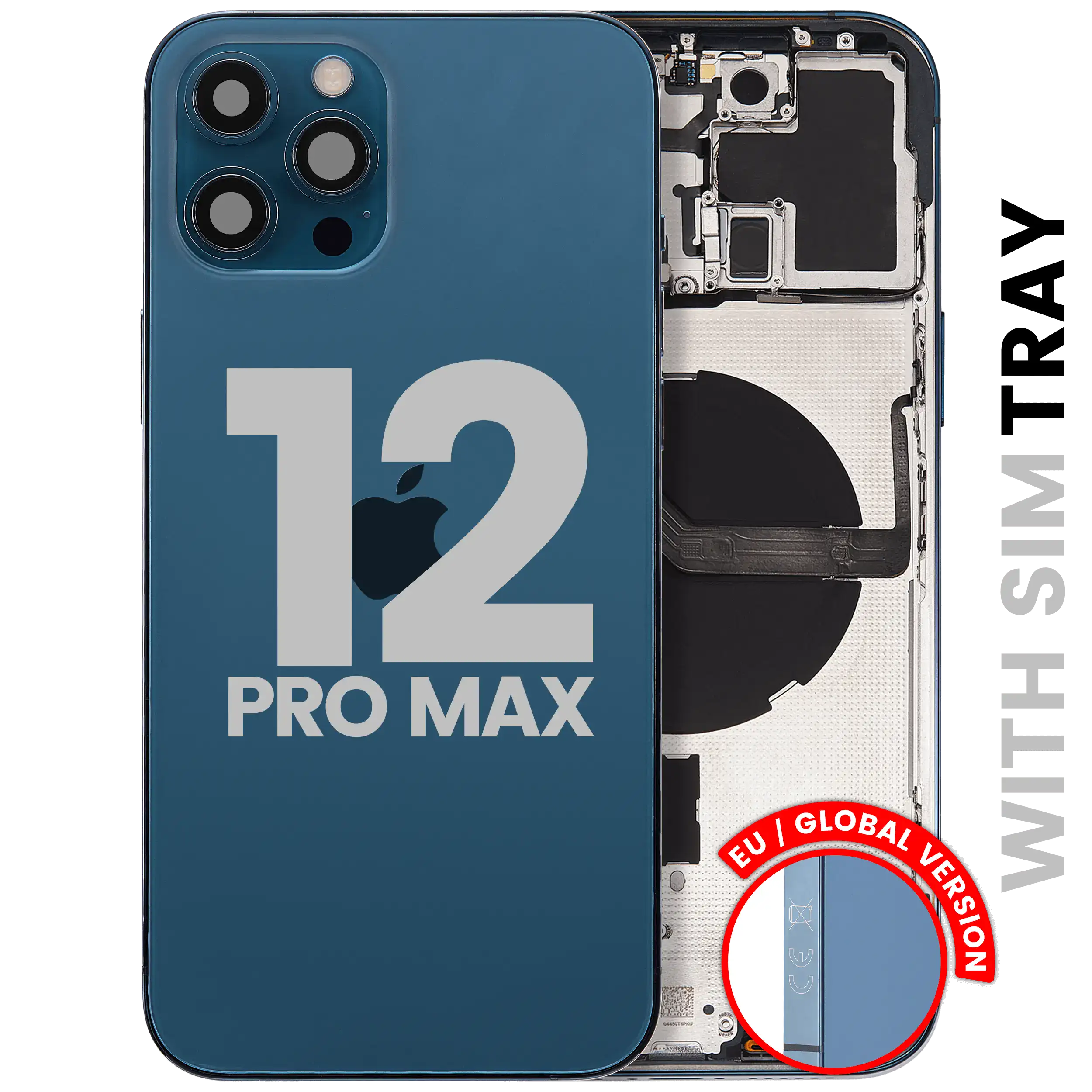 Backcover/Rahmen mit Small Parts für iPhone 12 Pro Max (EU / Global Version) (gebrauchter OEM-Ausbau, Qualität A) (Pacific Blau)
