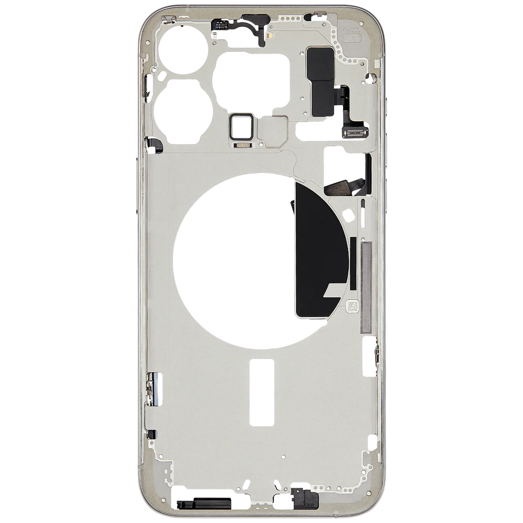 Midframe/Rahmen mit Small Parts für iPhone 15 Pro Max (EU / Global Version) (gebrauchter OEM-Ausbau, Qualität C) (Weiß Titanium)