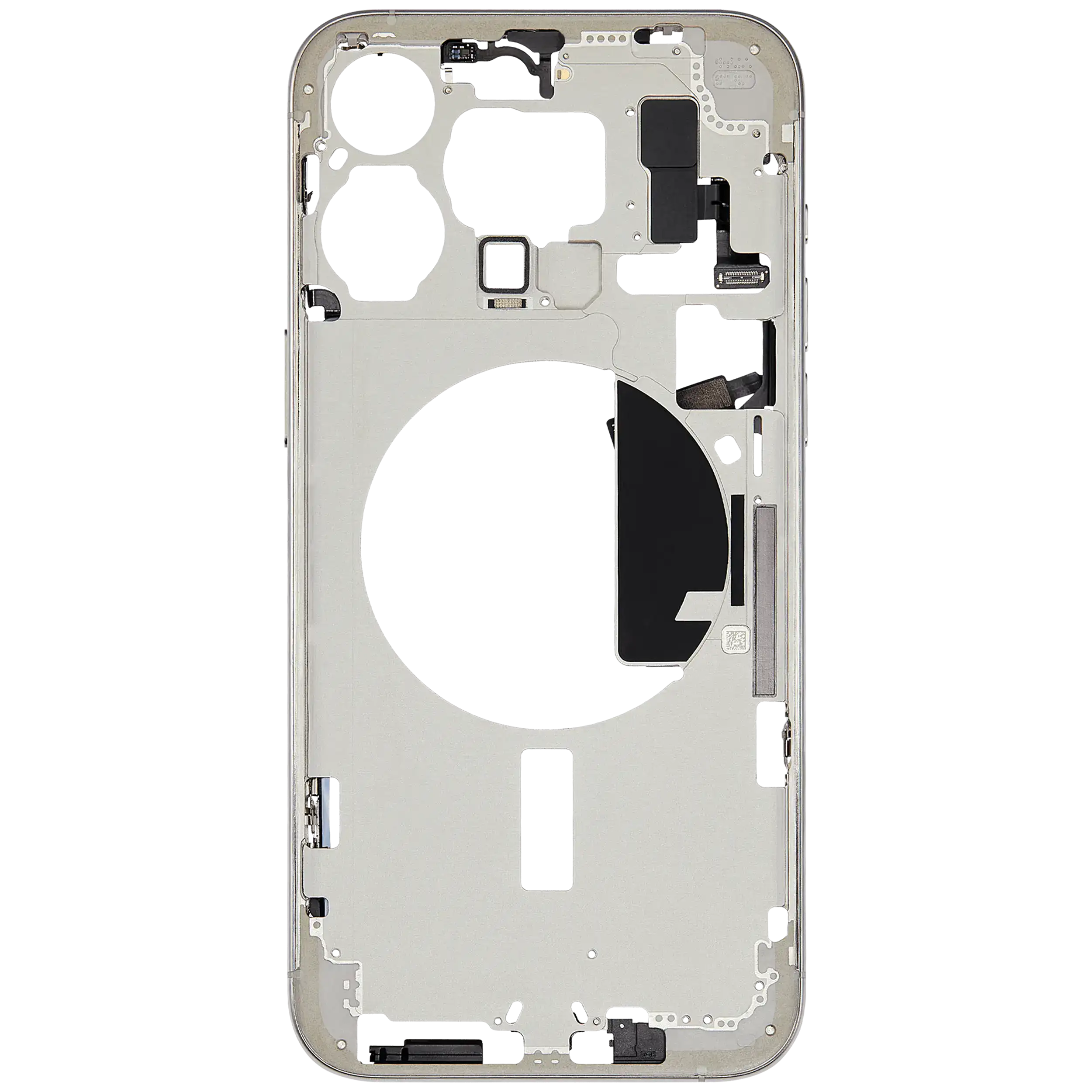 Midframe/Rahmen mit Small Parts für iPhone 15 Pro Max (EU / Global Version) (gebrauchter OEM-Ausbau, Qualität C) (Weiß Titanium)