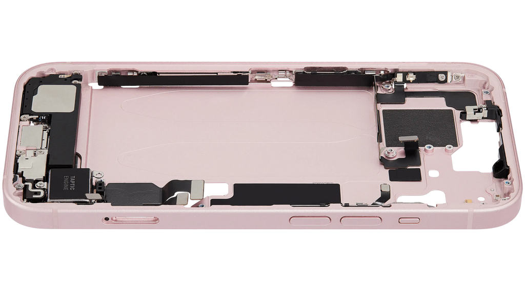 Midframe/Rahmen mit Ladebuchse Flex & Small Parts für iPhone 15 (EU / Global Version) (gebrauchter OEM-Ausbau, Qualität C) (Pink)