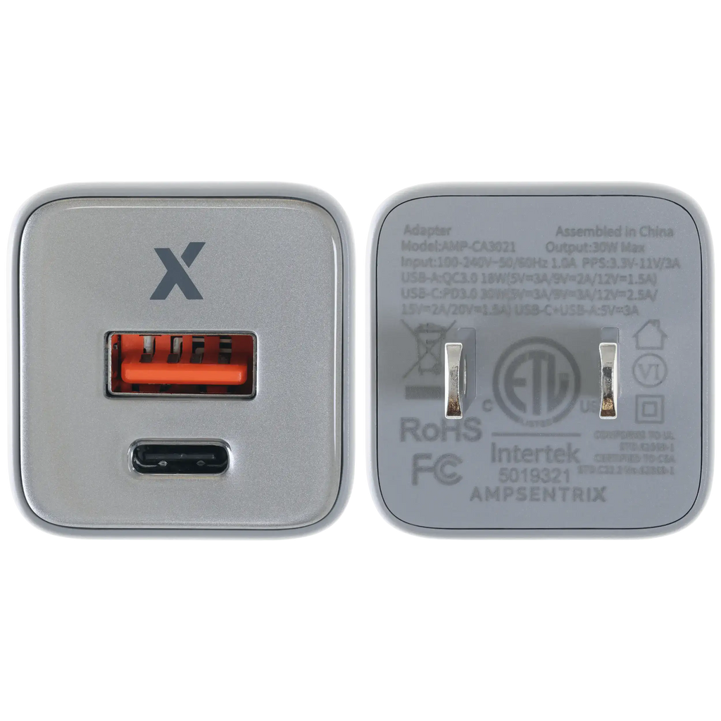 AmpSentrix Pro 30W 2-in-1 USB-C / USB-A GaN Wall Adapter (Natural Titanium)