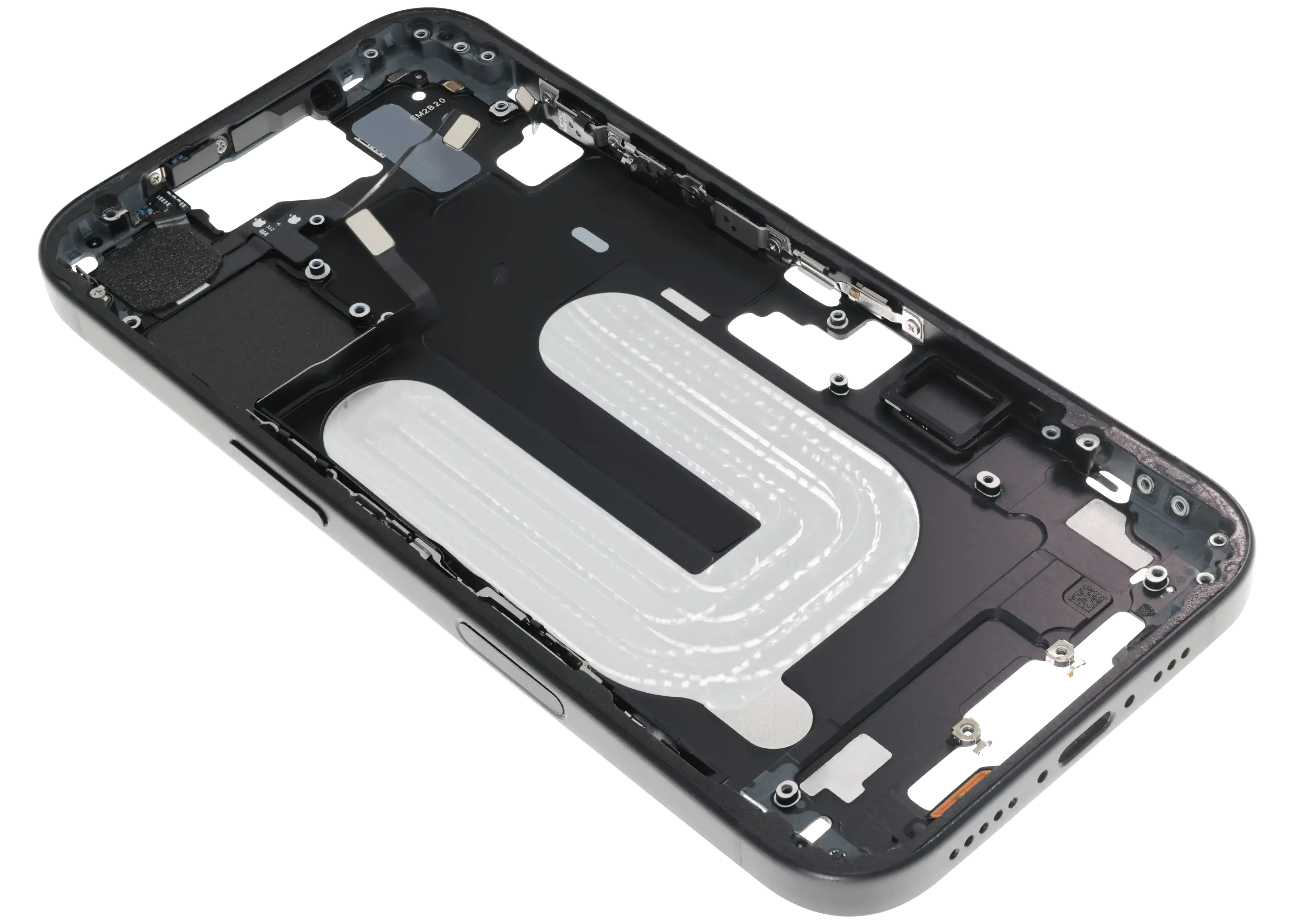 Midframe/Rahmen mit Small Parts für iPhone 16 (EU / Global Version) (gebrauchter OEM-Ausbau, Qualität B) (Schwarz)