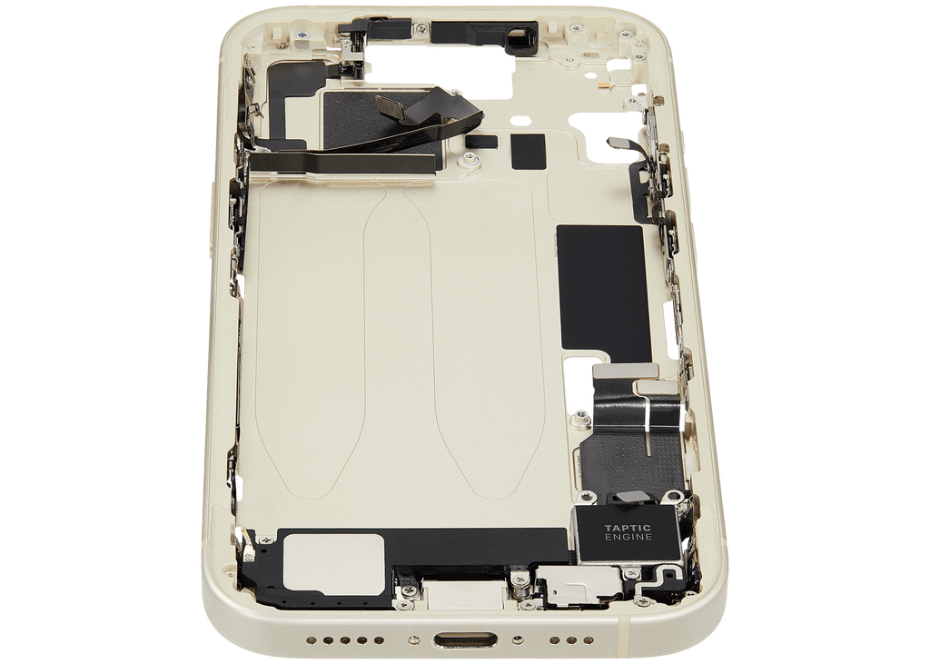 Midframe/Rahmen mit Ladebuchse Flex & Small Parts für iPhone 15 (EU / Global Version) (gebrauchter OEM-Ausbau, Qualität C) (Gelb)