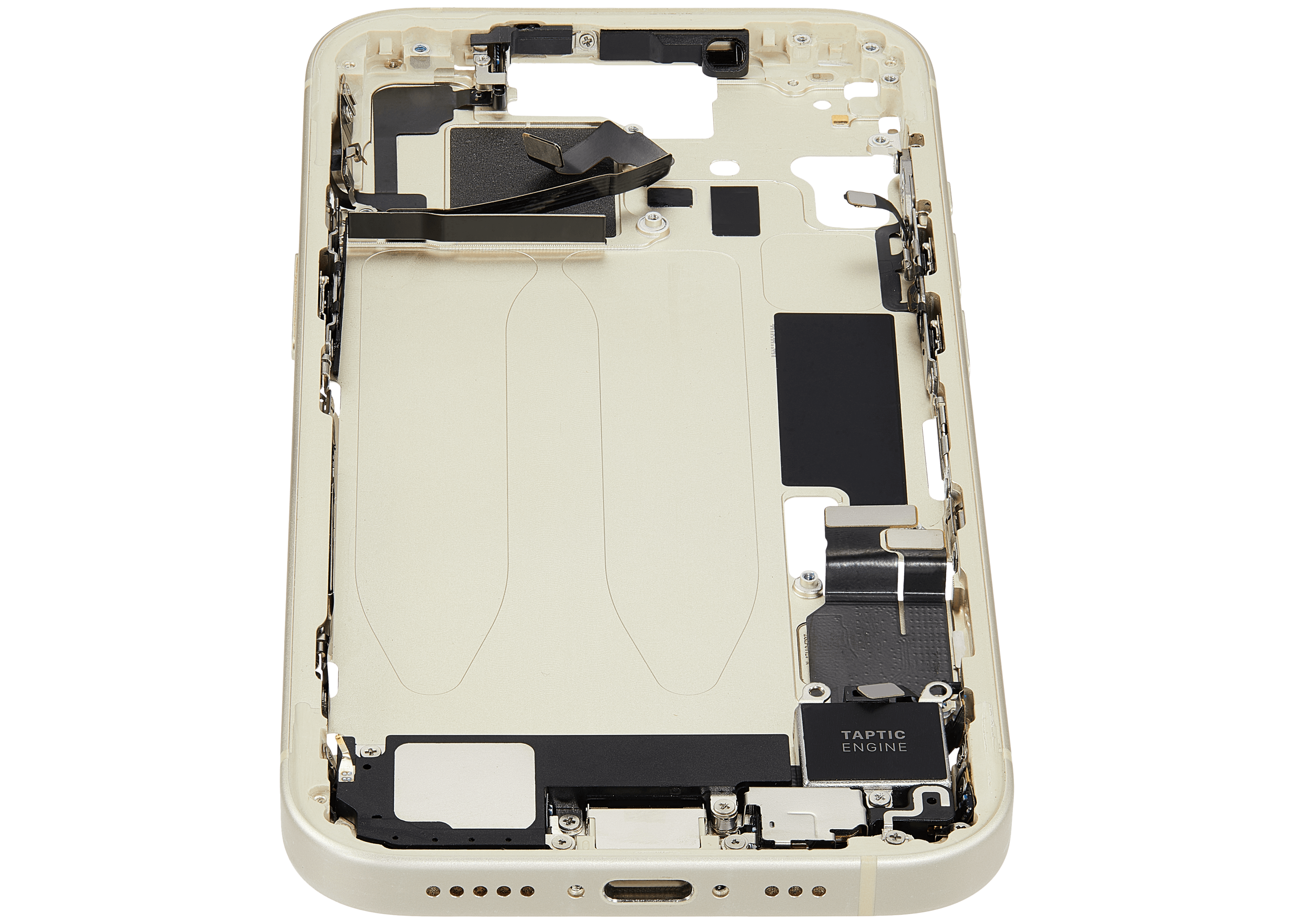 Midframe/Rahmen mit Ladebuchse Flex & Small Parts für iPhone 15 (EU / Global Version) (gebrauchter OEM-Ausbau, Qualität C) (Gelb)