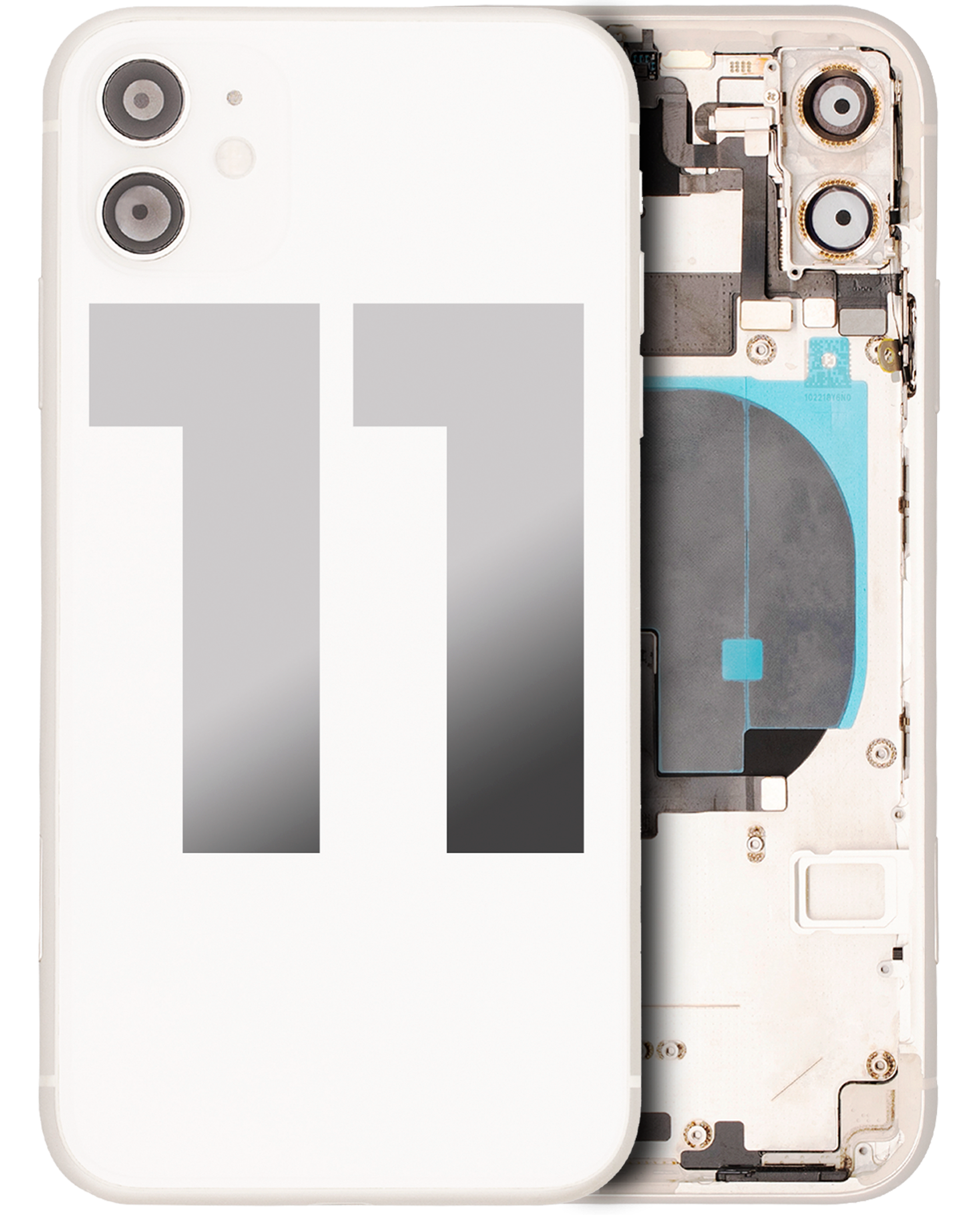 Backcover/Rahmen mit Small Components Pre-Installed für iPhone 11 (gebrauchter OEM-Ausbau, Qualität A) (Weiß)