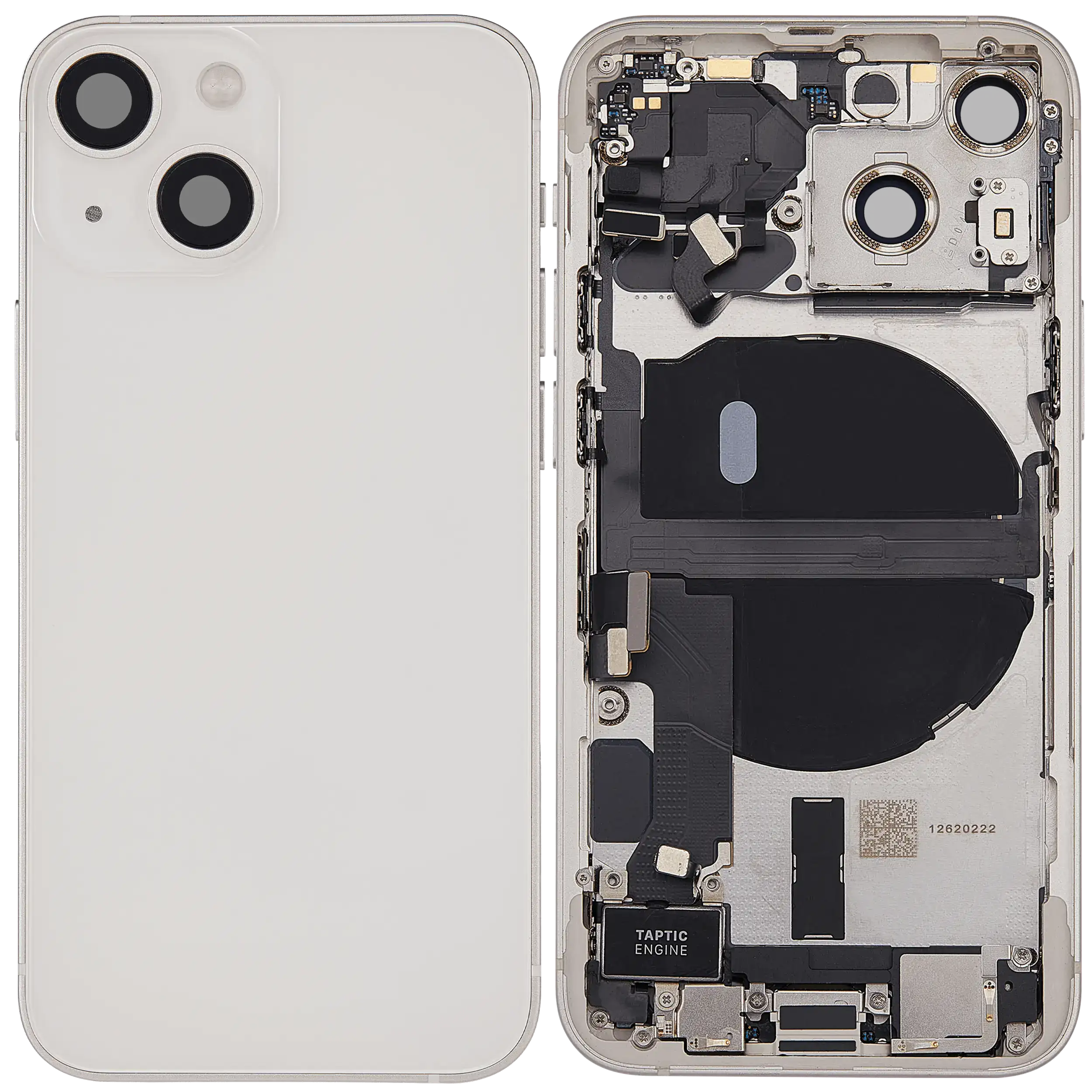 Backcover/Rahmen mit Ladebuchse Flex & Small Parts für iPhone 13 Mini (US-Version) (gebrauchter OEM-Ausbau, Qualität B) (Starlight)