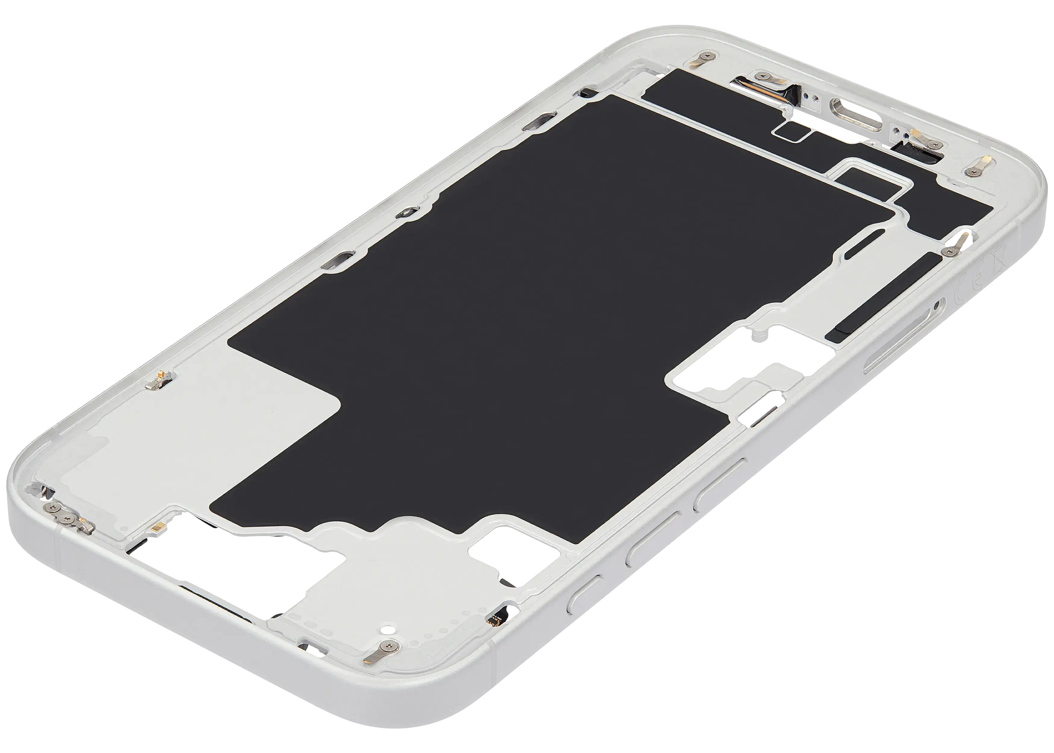 Midframe/Rahmen mit Small Parts für iPhone 16 (EU / Global Version) (gebrauchter OEM-Ausbau, Qualität A) (Weiß)