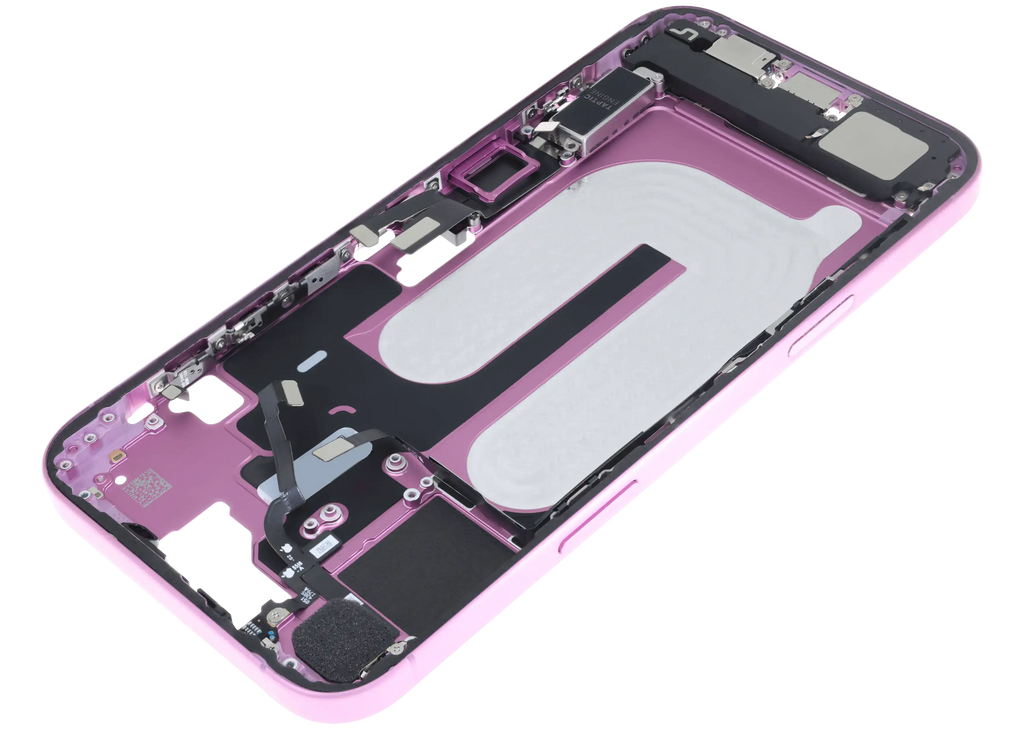 Midframe/Rahmen mit Ladebuchse Flex & Small Parts für iPhone 16 Plus (EU / Global Version) (gebrauchter OEM-Ausbau, Qualität C) (Pink)
