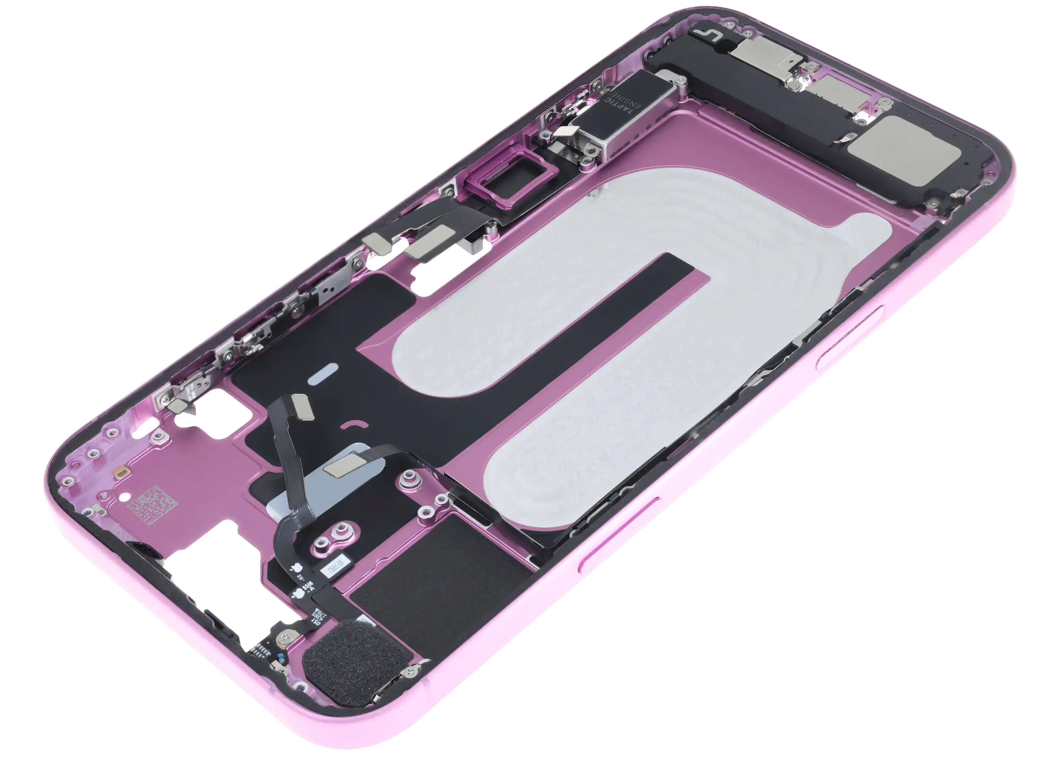 Midframe/Rahmen mit Ladebuchse Flex & Small Parts für iPhone 16 Plus (EU / Global Version) (gebrauchter OEM-Ausbau, Qualität C) (Pink)