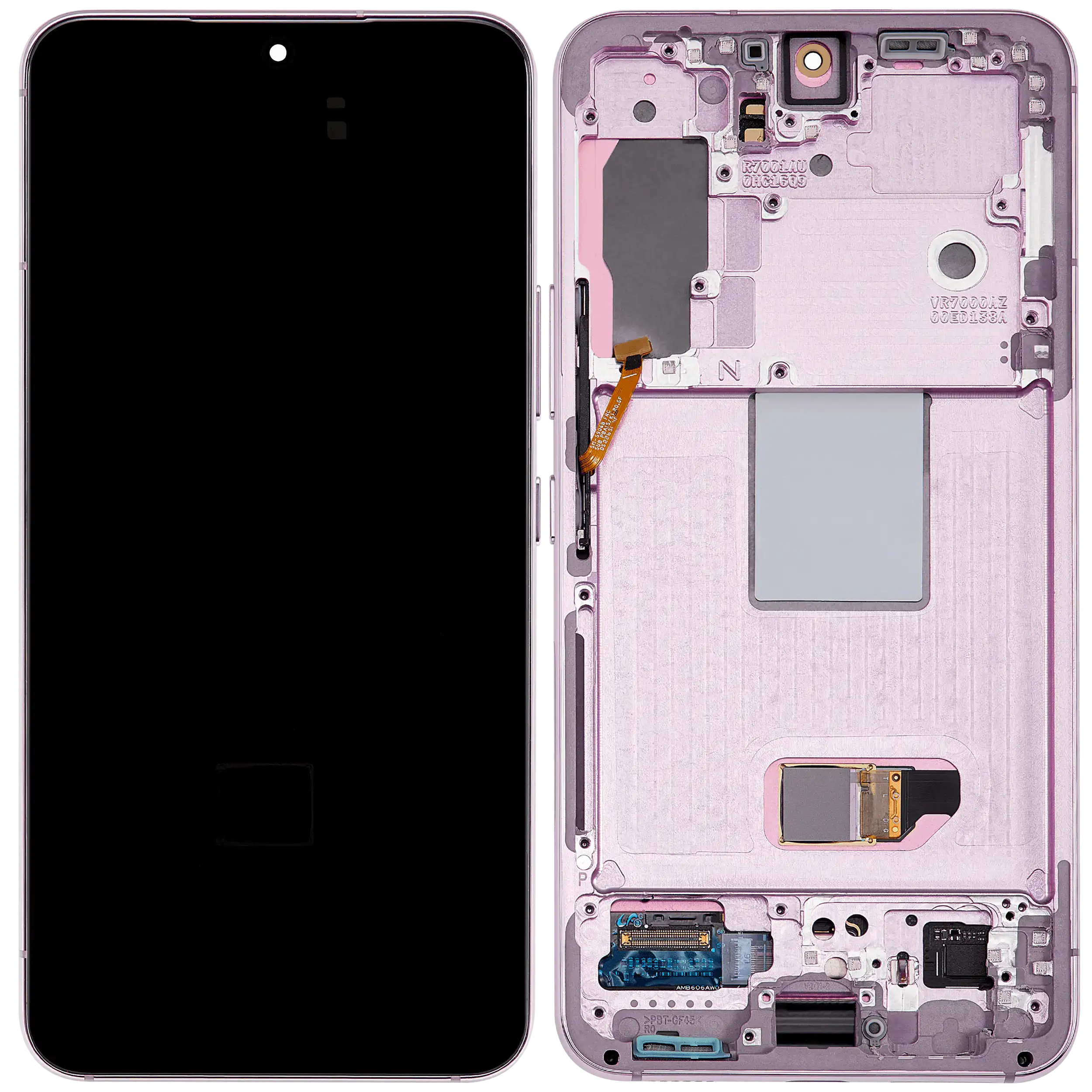 OLED-Display mit Rahmen für Samsung Galaxy S22 5G (US & Internationale Version) (gebrauchter OEM-Ausbau, Qualität A) (Bora purple)