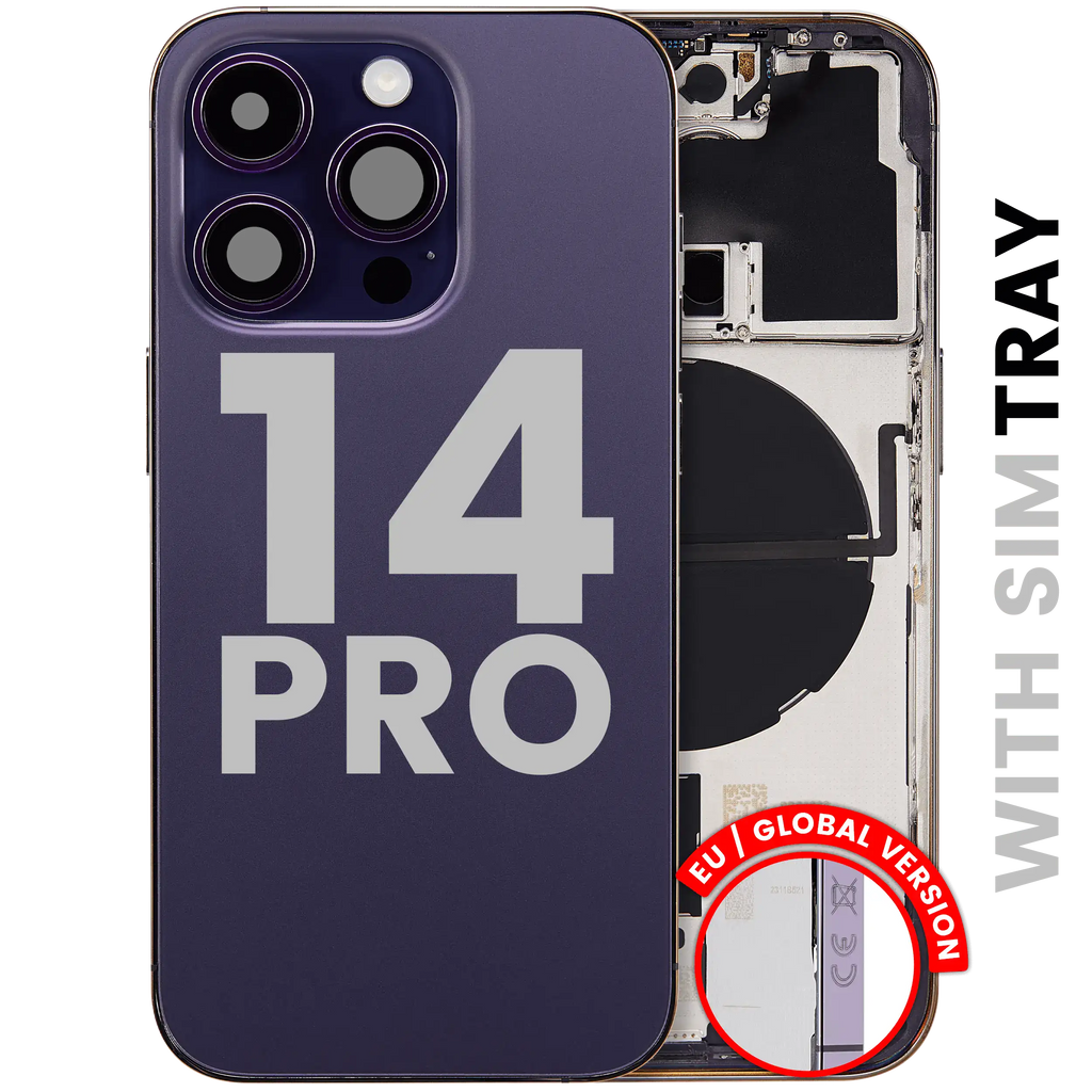 Backcover/Rahmen mit Small Parts für iPhone 14 Pro (EU / Global Version) (gebrauchter OEM-Ausbau, Qualität C) (Deep Purple)