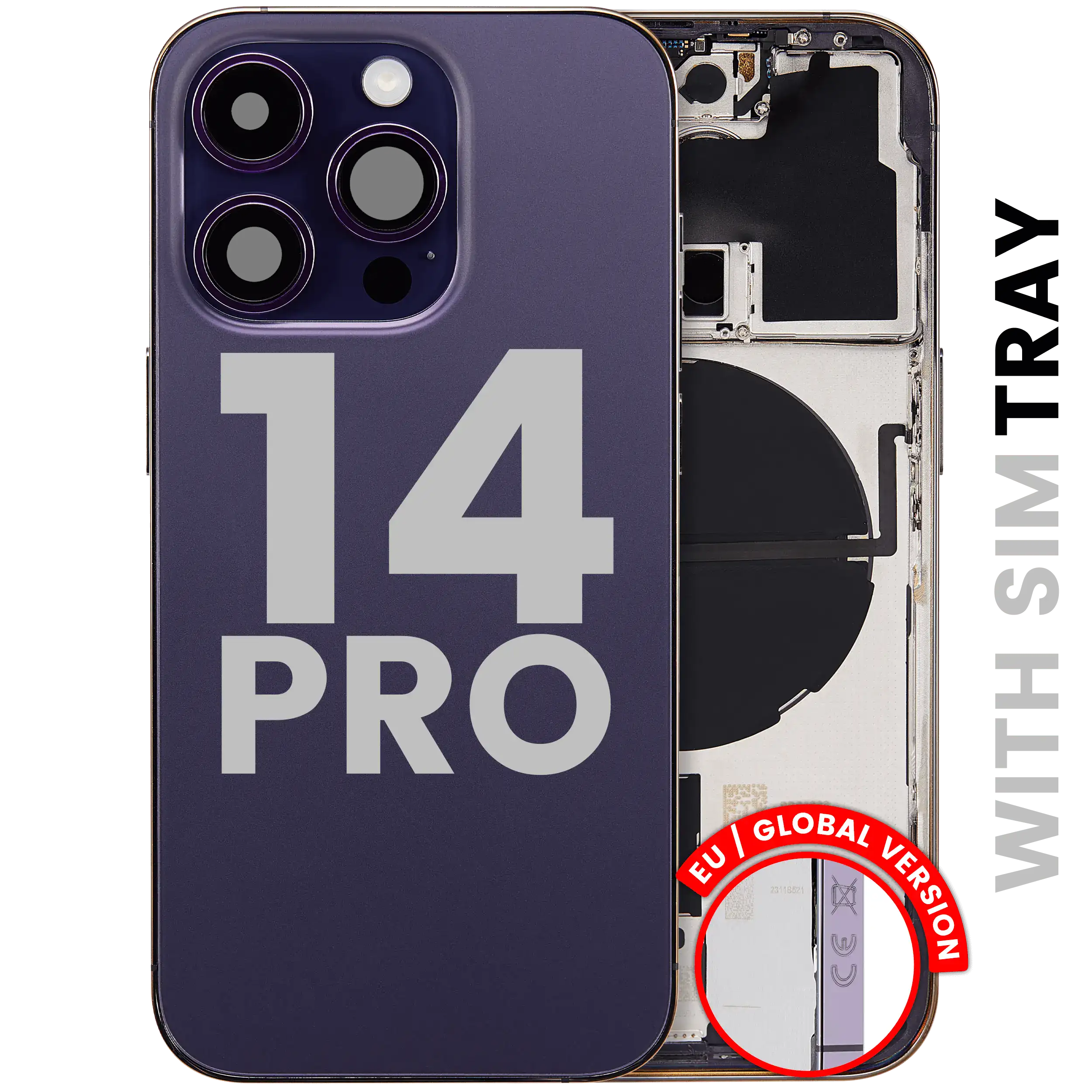 Backcover/Rahmen mit Small Parts für iPhone 14 Pro (EU / Global Version) (gebrauchter OEM-Ausbau, Qualität C) (Deep Purple)