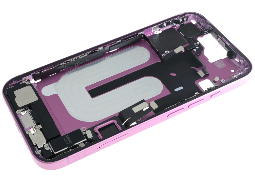 Midframe/Rahmen mit Ladebuchse Flex & Small Parts für iPhone 16 (EU / Global Version) (gebrauchter OEM-Ausbau, Qualität A) (Pink)
