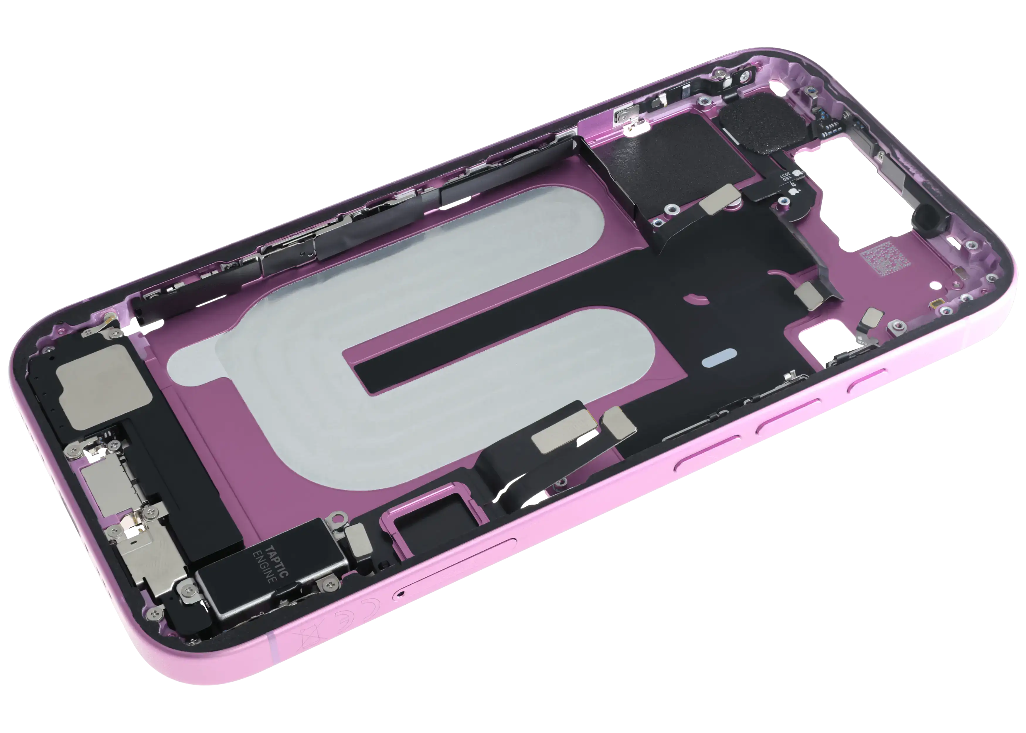 Midframe/Rahmen mit Ladebuchse Flex & Small Parts für iPhone 16 (EU / Global Version) (gebrauchter OEM-Ausbau, Qualität A) (Pink)