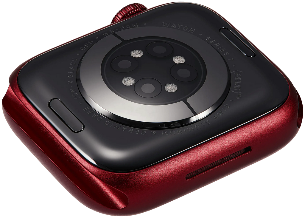 Backcover/Rahmen Compatible für Watch Series 7 (41MM) (gebrauchter OEM-Ausbau, Qualität A) (GPS Version) (Aluminum / Red)
