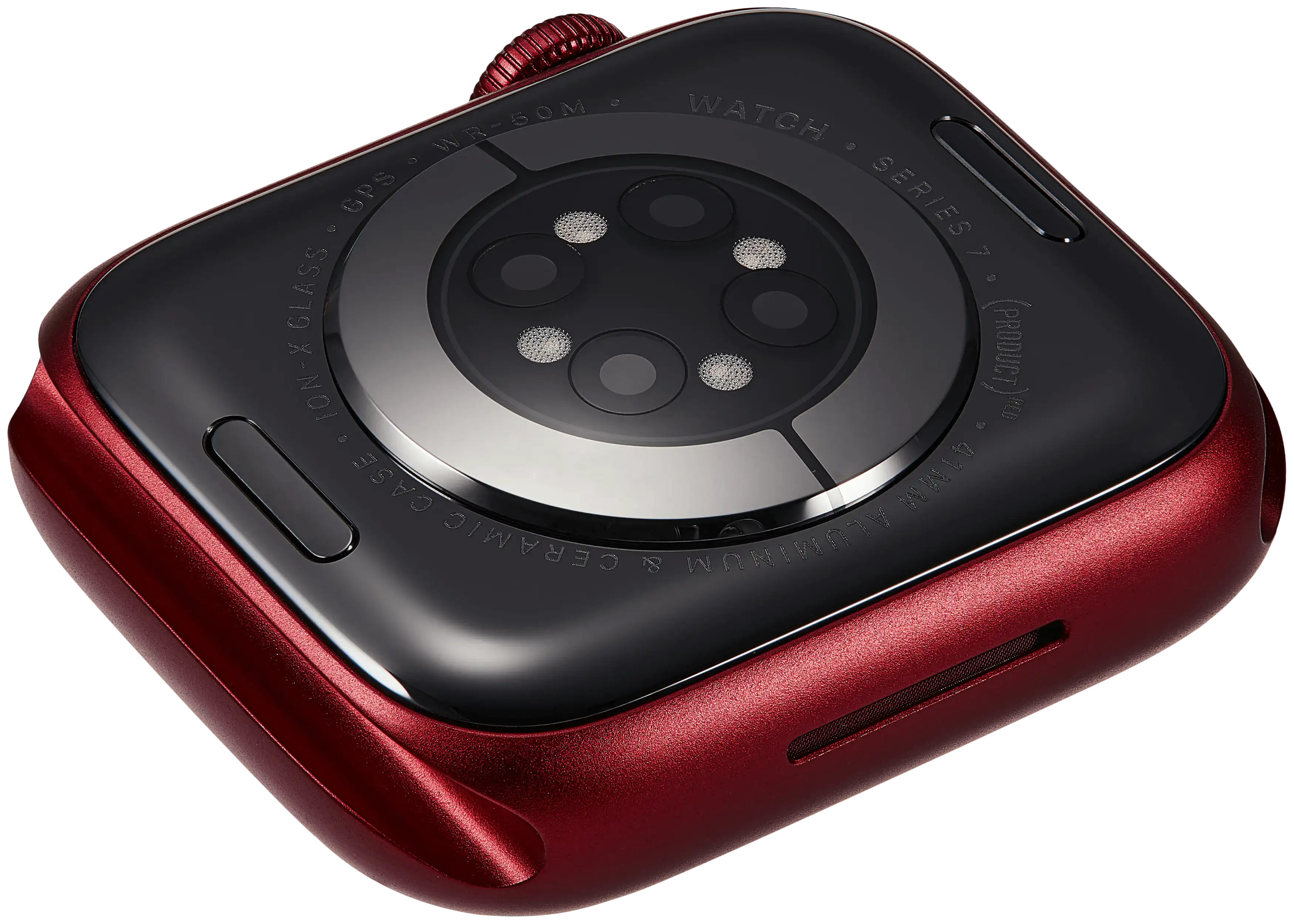 Backcover/Rahmen Compatible für Watch Series 7 (41MM) (gebrauchter OEM-Ausbau, Qualität A) (GPS Version) (Aluminum / Red)