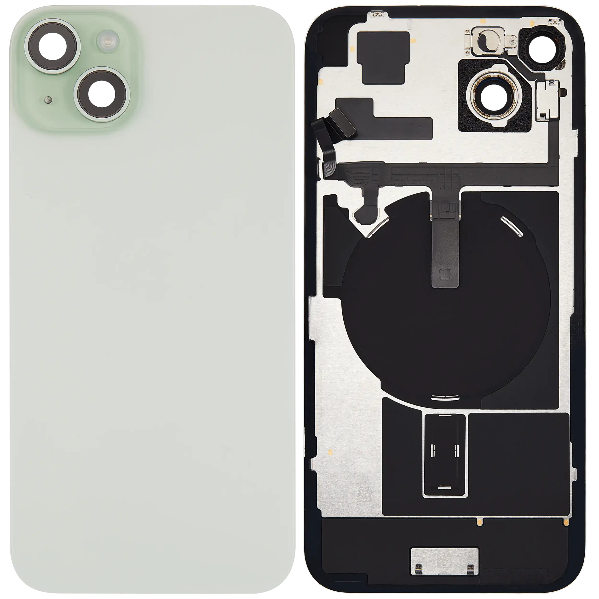 Backcover mit MagSafe Magnet & NFC & Blitz-Flexkabel für iPhone 15 Plus (gebrauchter OEM-Ausbau, Qualität B) (Grün)
