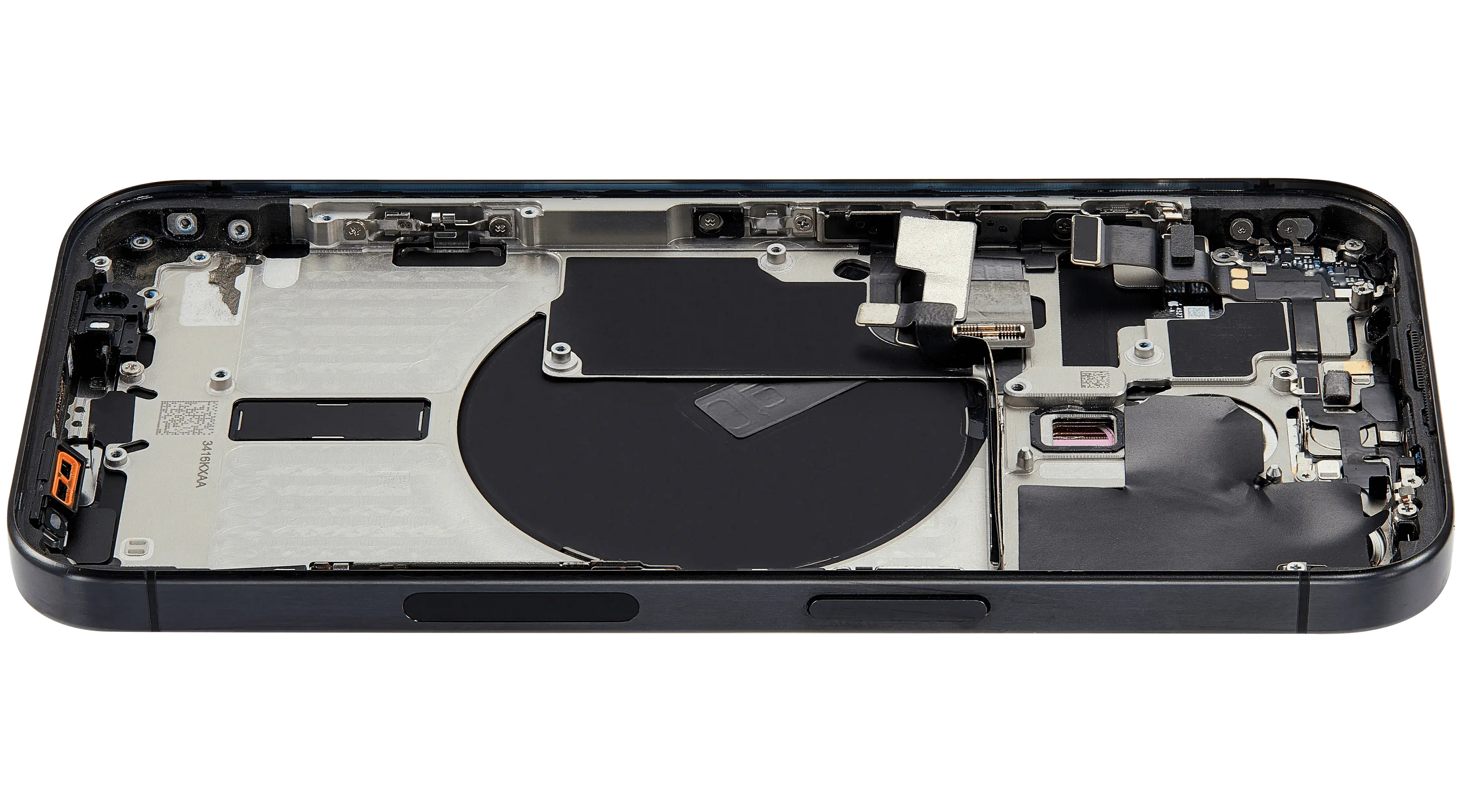 Backcover/Rahmen mit Small Parts für iPhone 15 Pro (US-Version) (gebrauchter OEM-Ausbau, Qualität B) (Schwarz Titanium)