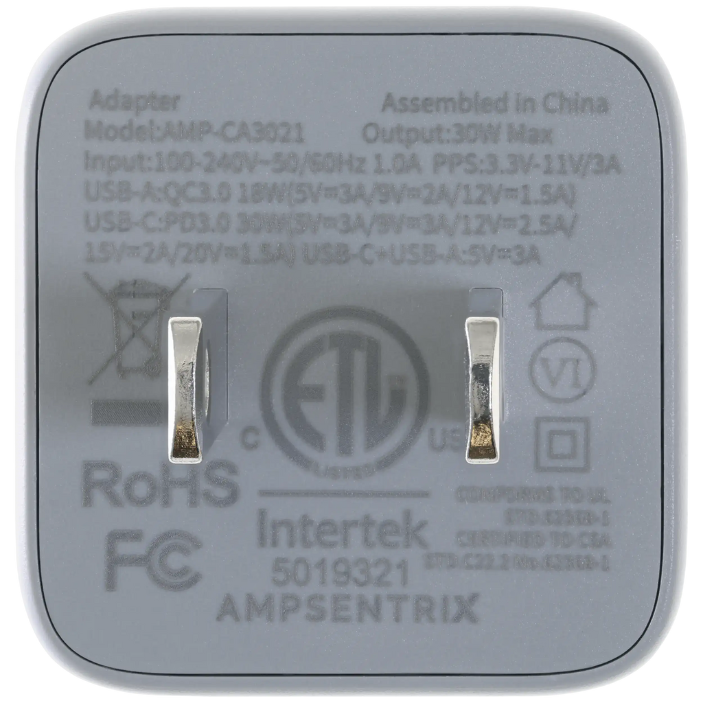 AmpSentrix Pro 30W 2-in-1 USB-C / USB-A GaN Wall Adapter (Natural Titanium)
