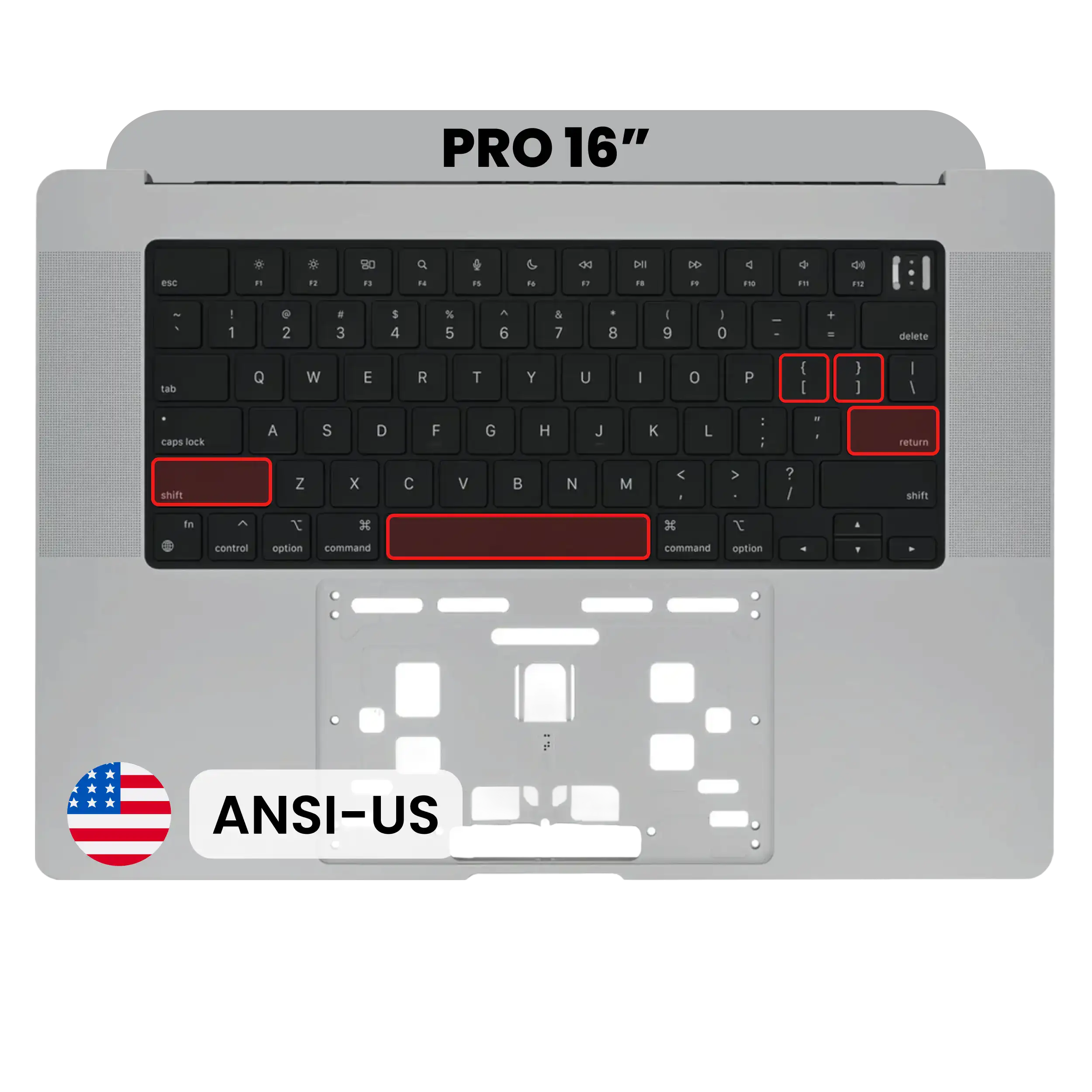Top Case mit Keyboard (ANSI US) für MacBook Pro 16" A2485 (2021) / A2780 (2023) (gebrauchter OEM-Ausbau, Qualität A) (Space Grau)